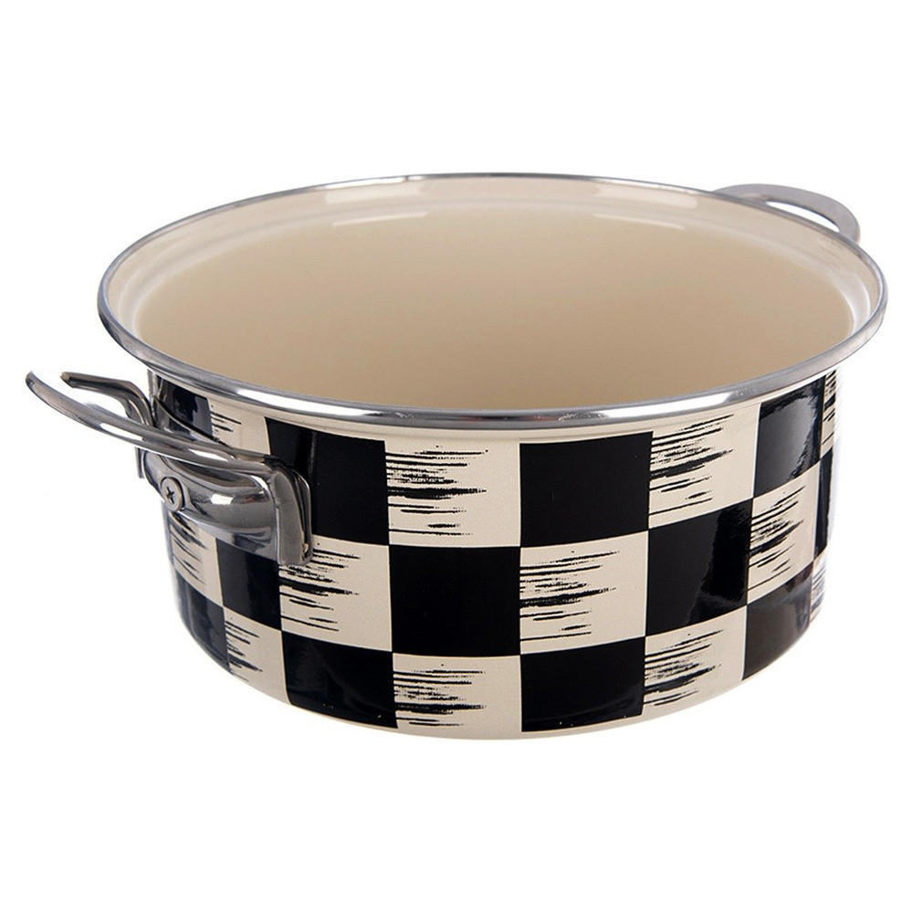 EMAILLIERTOPF Schachbrett mit Karomuster beige - Beige, Metall (22cm) - Orion 