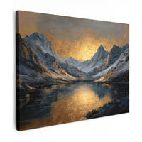 LEINWANDBILD Bergkulisse mit goldenem Sonnenuntergang Wandbild 40x30 cm - Goldfarben, Textil (40/30cm) - MuchoWow