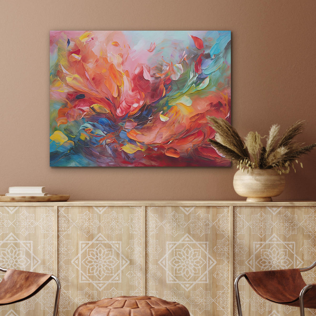 AKUSTIKBILD Ölgemälde - Kunst - Abstrakt - Farbenfroh Gemälde 80x60 cm - Altrosa, Textil (80/60/0.9cm) - MuchoWow