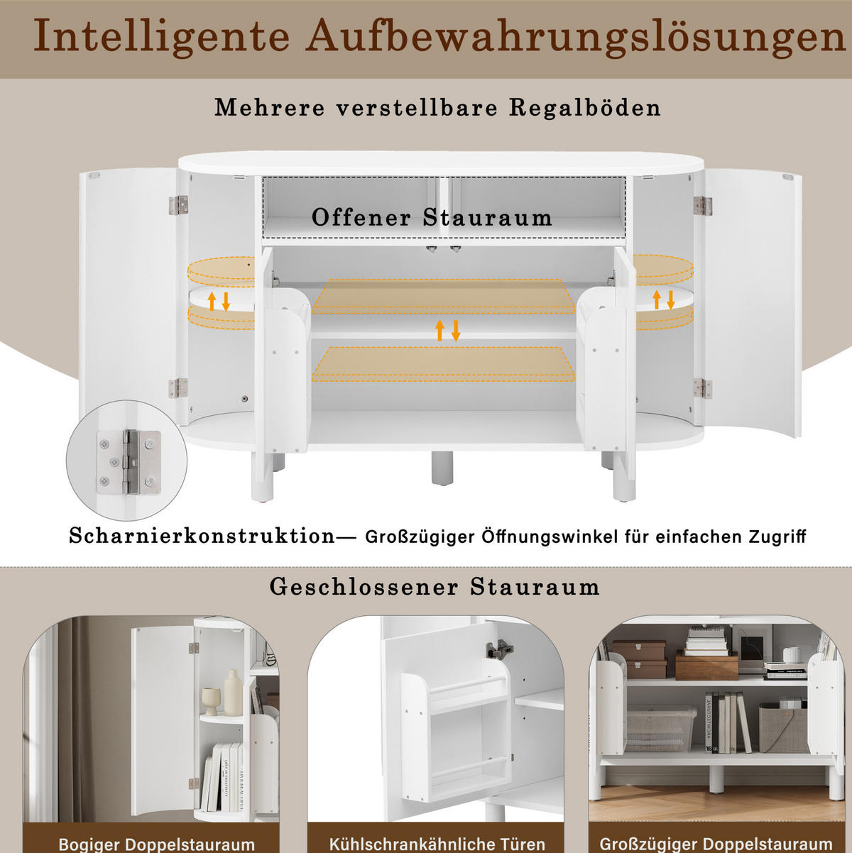 SIDEBOARD 120/38/77 cm in Weiß mit 2 Türen & offenem Fach - Weiß, Holzwerkstoff (120/77/38cm) - BEAOK