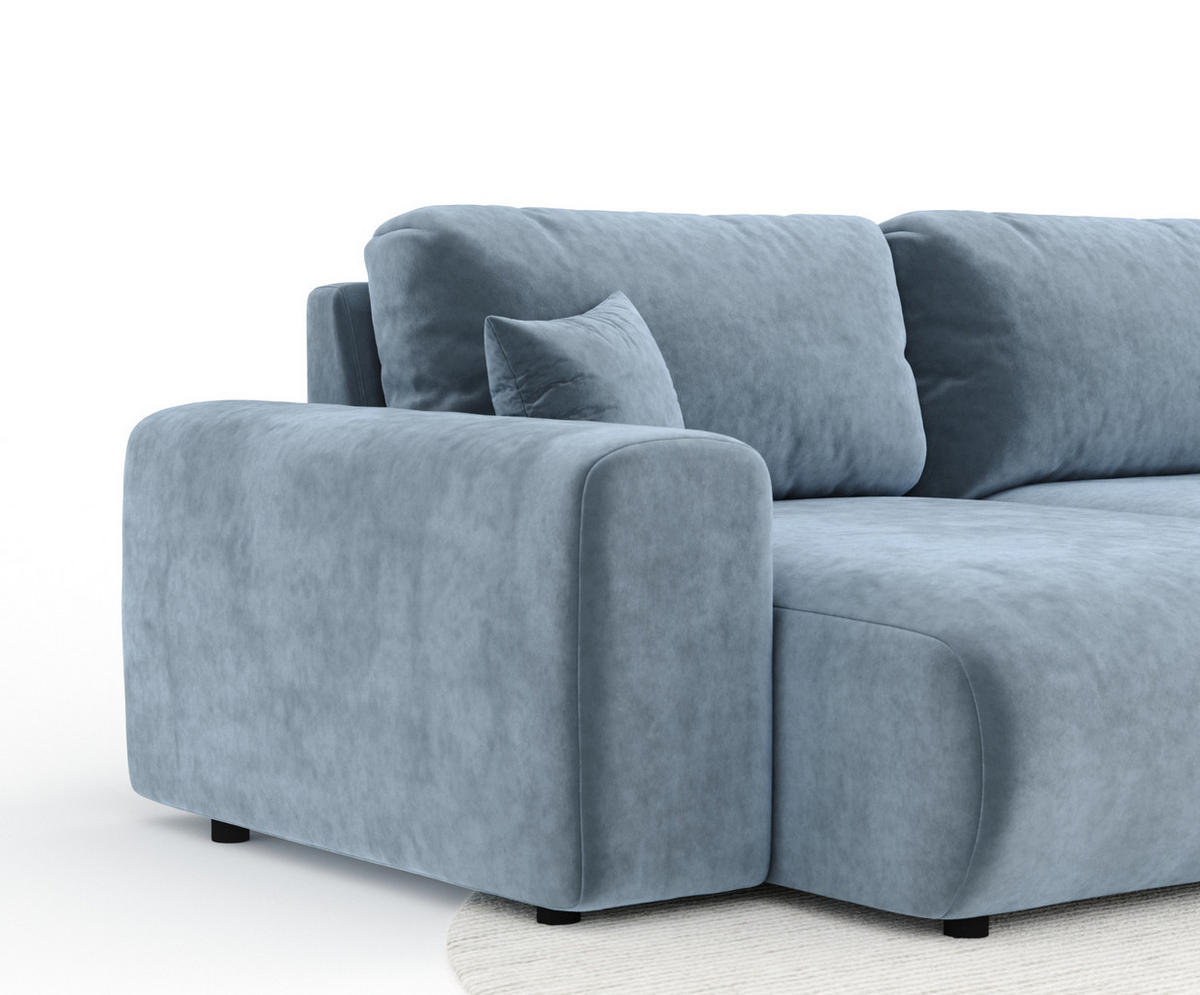PANORAMASOFA Zanzibar Blau Grau Samtstoff - Blaugrau/Schwarz, Holz/Holzwerkstoff (325/79/144cm) - Maison de Reve