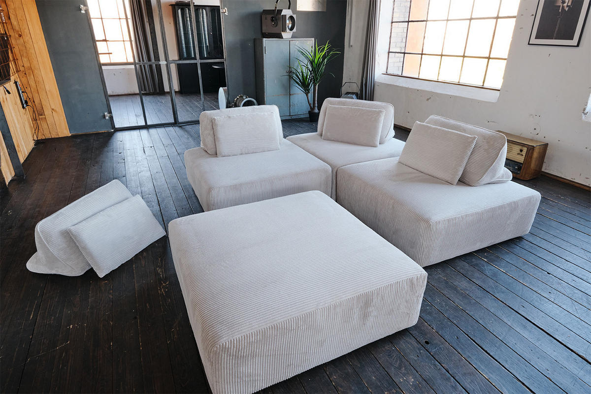 MODULSOFA WIOLO SOFT 4 MODULE 4 KISSEN Hellgrau Cord - Hellgrau/Schwarz, Kunststoff/Textil (333/84/222cm) - KAWOLA