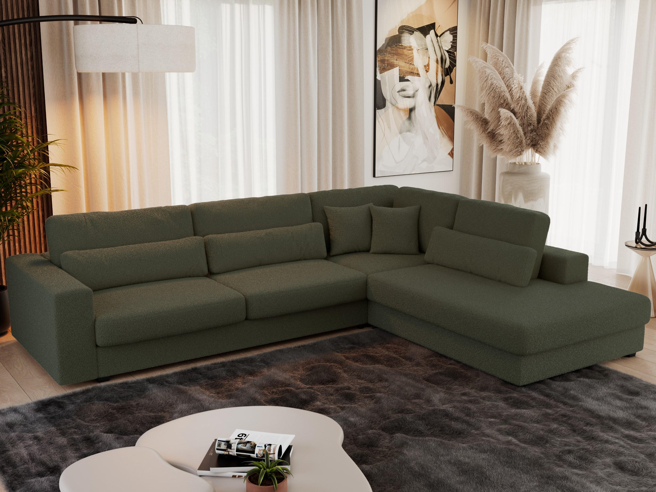 ECKSOFA Savona Grün Boucle - rechts - Schwarz/Grün, Kunststoff/Textil (249/316cm) - MKS