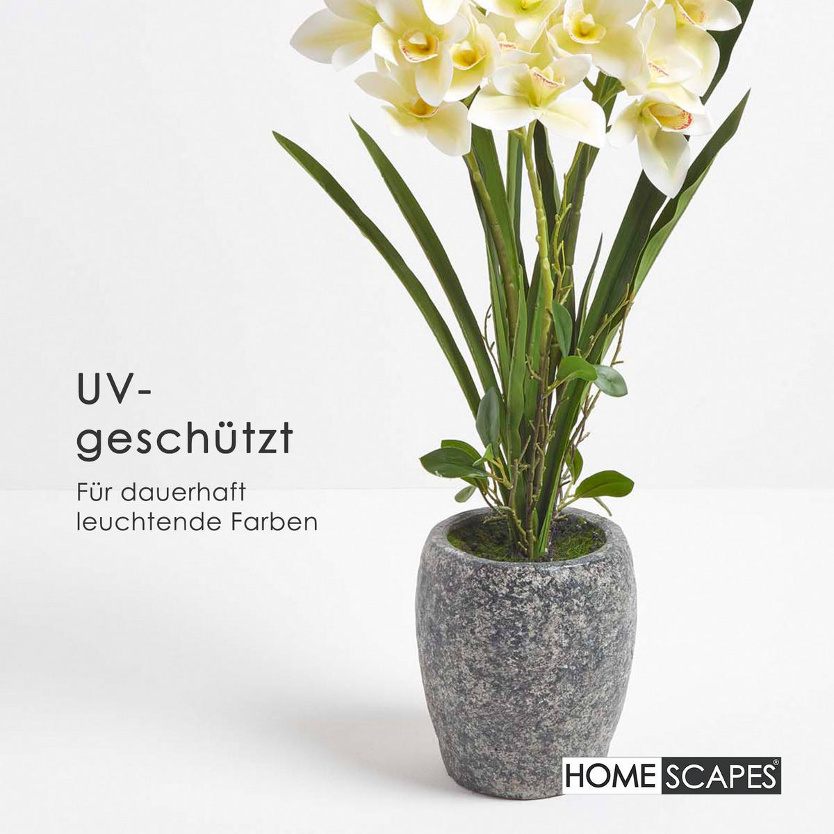 KUNSTBLUME Orchidee weiß-grün im Deko-Topf, 82 cm - Weiß, Kunststoff (82cm) - Homescapes