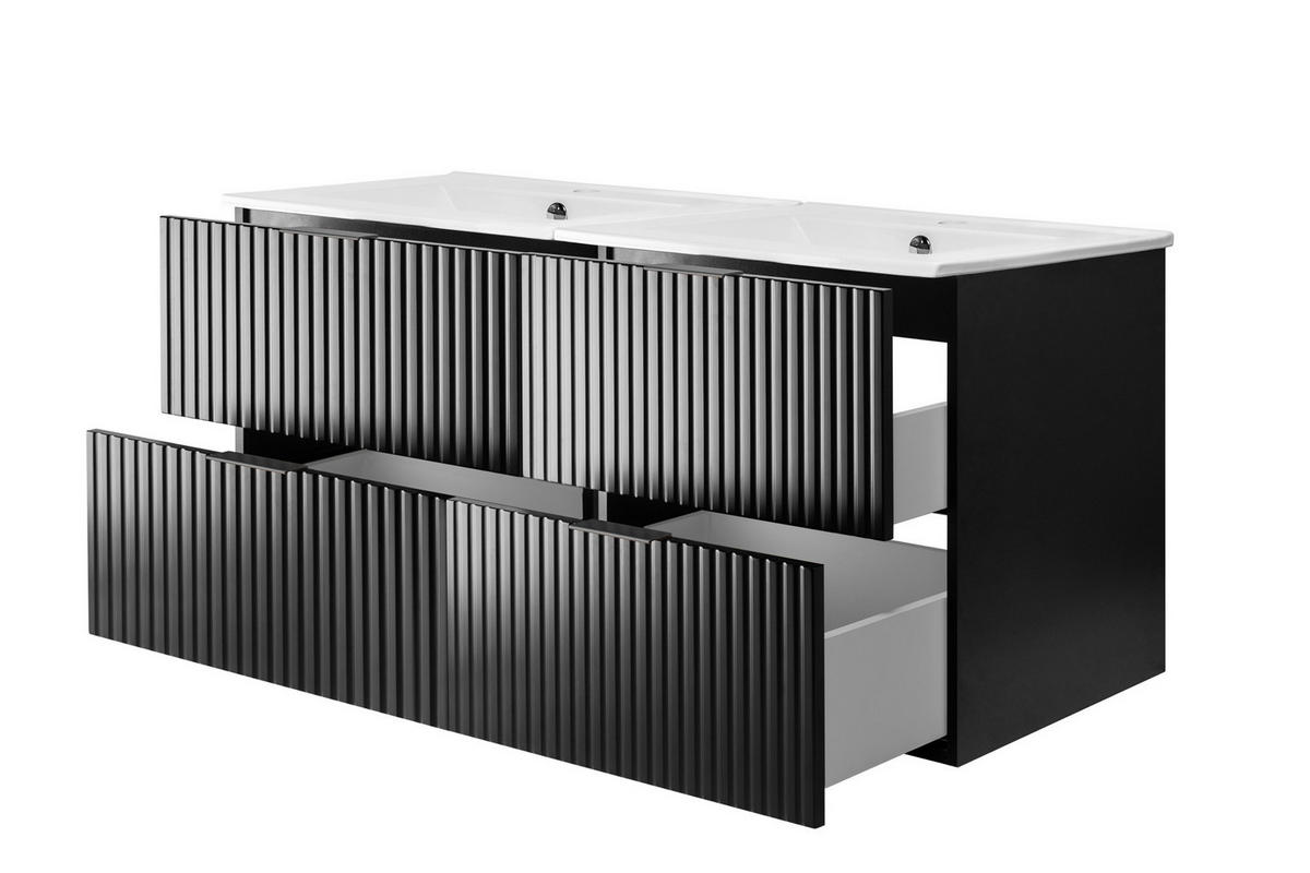 WASCHBECKUNTERSCHRANK, Schwarz, 120 (2 x 60) x 57 x 46 cm, schwarzer Griff, ohne Arbeitsplatte - Schwarz, Holzwerkstoff (120/57/46cm) - 3XE LIVING
