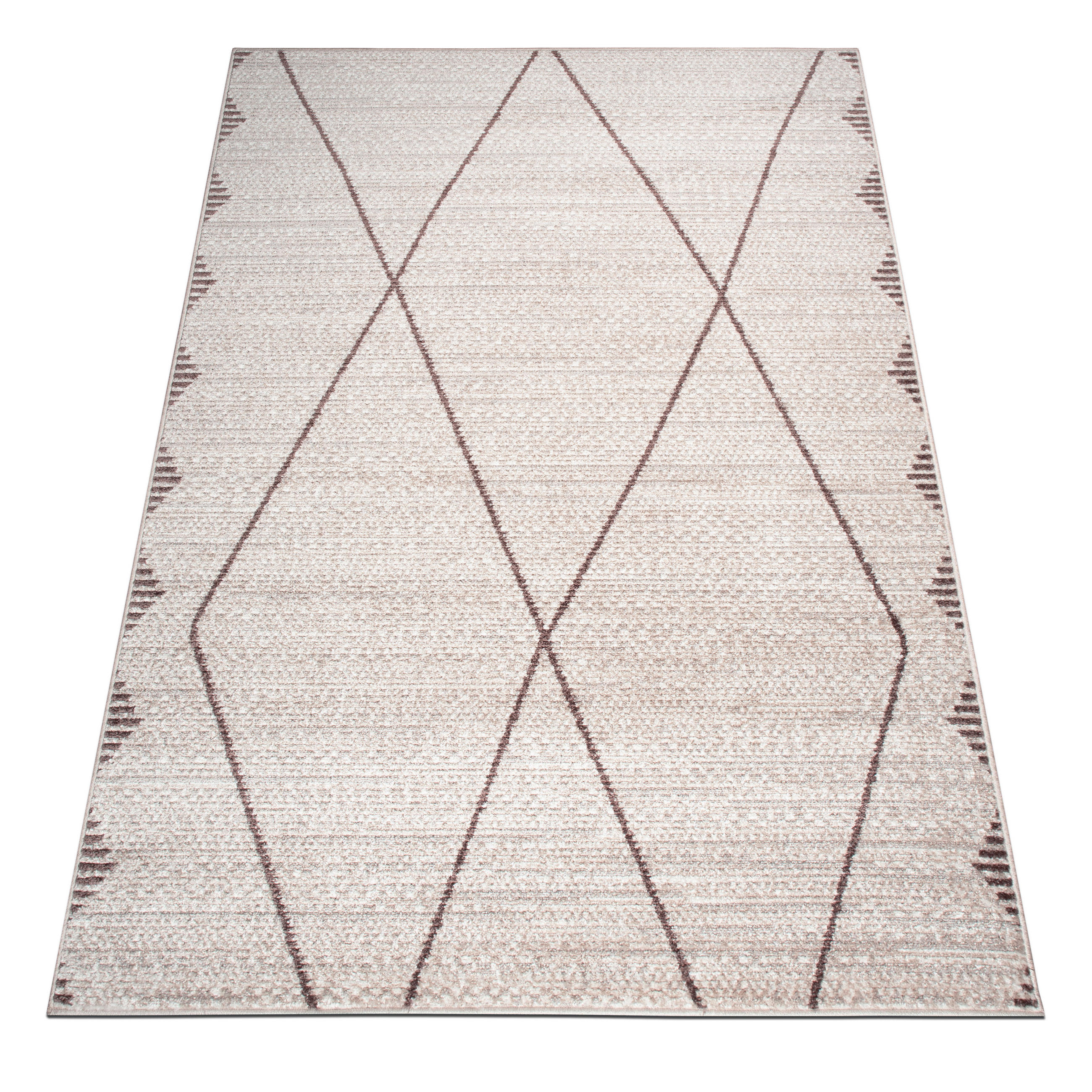 Thumbnail - oKu-Tex Teppich, Beige, Braun, Textil, Kunststoff, Rauten, Abstrakt, Grafikmuster, Vintage, Rechteckig, 80x150 cm, Oeko-...