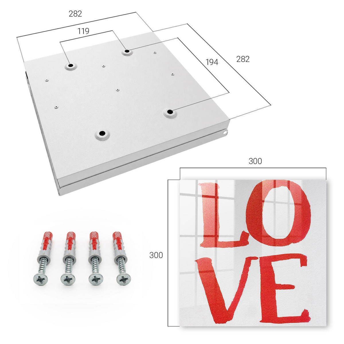SCHLÜSSELBOX Weiß 30x30 cm – Türöffnung nach rechts - Rote Liebe - Rot, Metall (30/30/5cm) - TULUP