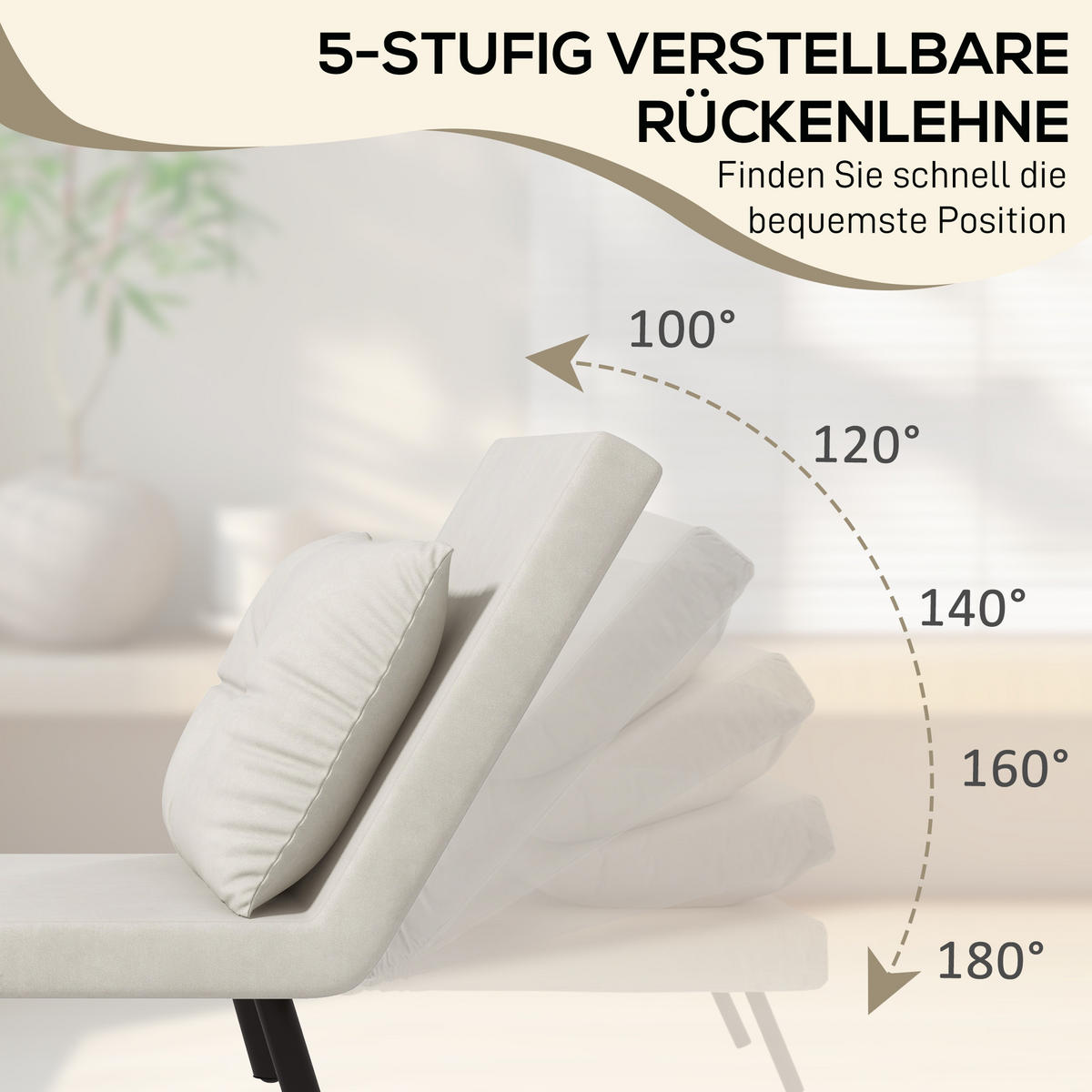 SCHLAFSESSEL DE-08258 mit Knopfheftung Cremeweiß - Creme, Metall (63/81/73cm) - ComfortXL