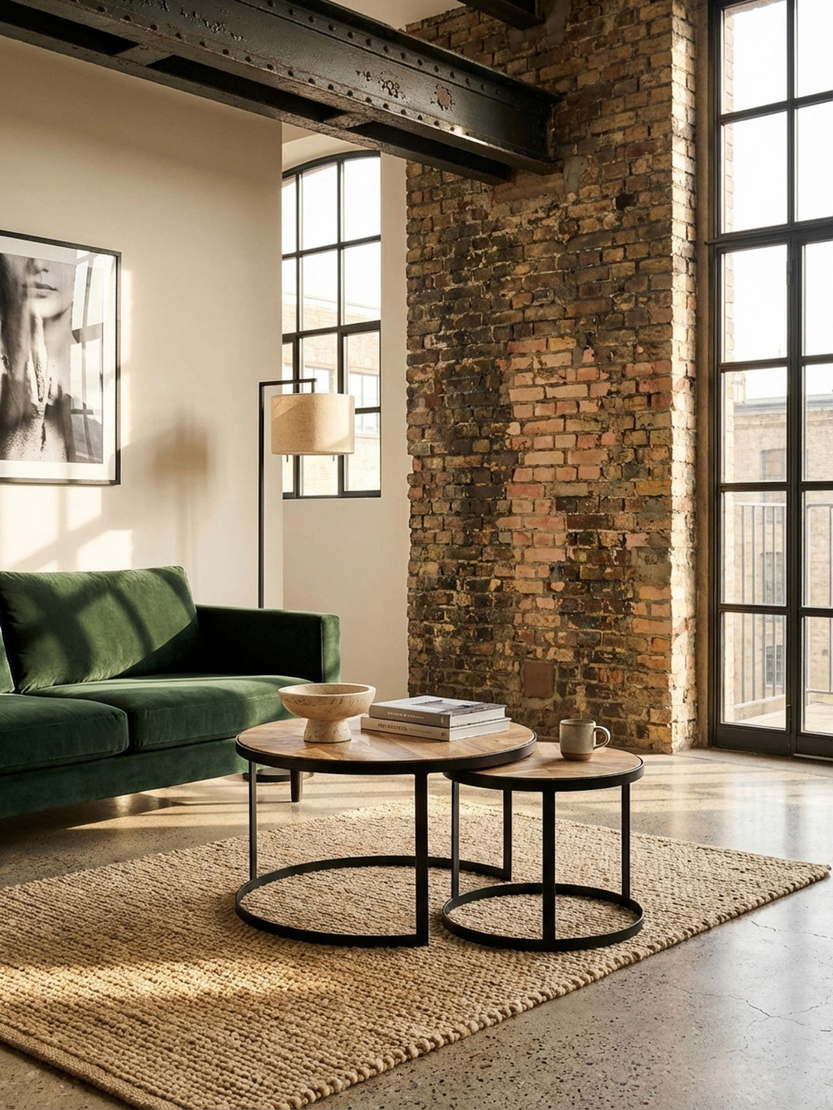 COUCHTISCH 2er Set Massivholz Metall Platzsparend Handgefertigt ESINO, Beige 60x60x40 cm - Beige/Schwarz, Holz/Metall (60/60/40cm) - KADIMA DESIGN