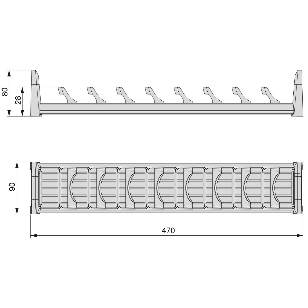 SCHÜSSELHALTER Orderbox für Schublade, 90x470mm, Aluminium und Kunststoff, Anthrazitgrau - Anthrazit, Metall (9/8/47cm) - EMUCA