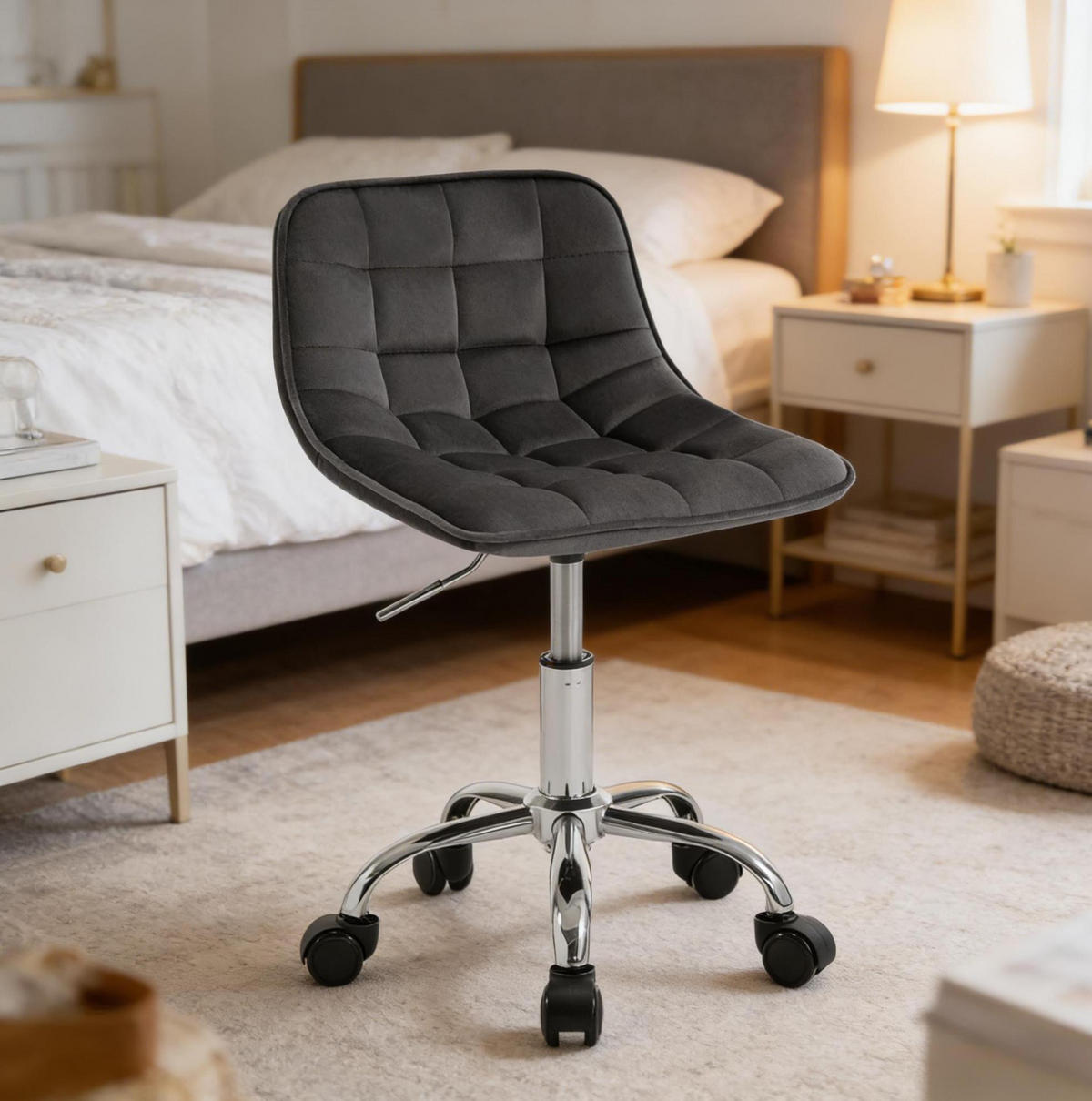 BÜROSTUHL in Dunkelgrau 43x43x67,5 cm mit Samtbezug, höhenverstellbar und drehbar - Dunkelgrau, Metall (43/67.5/43cm) - IVMEU