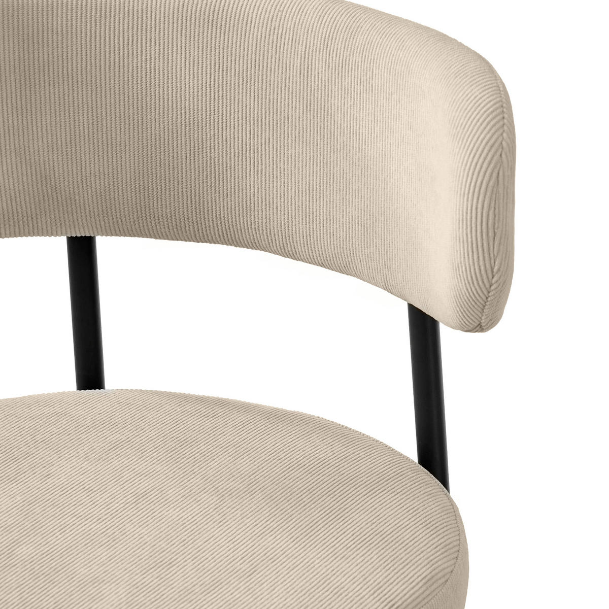 BARHOCKER 2er-Set H65cm, gepolstert aus beigem Cordsamt mit schwarzem Metallgestell IRIS - Beige/Schwarz, Textil/Metall (53.5/96/53cm) - Sicaan