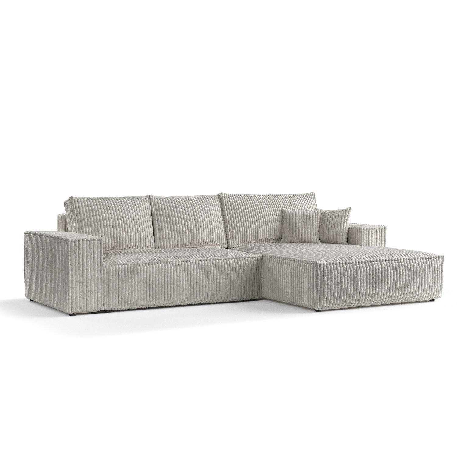 ECKSOFA Maze Beige grau Plüsch - Rechts Seite - Greige/Schwarz, Holz/Holzwerkstoff (294/185cm) - Maison de Reve