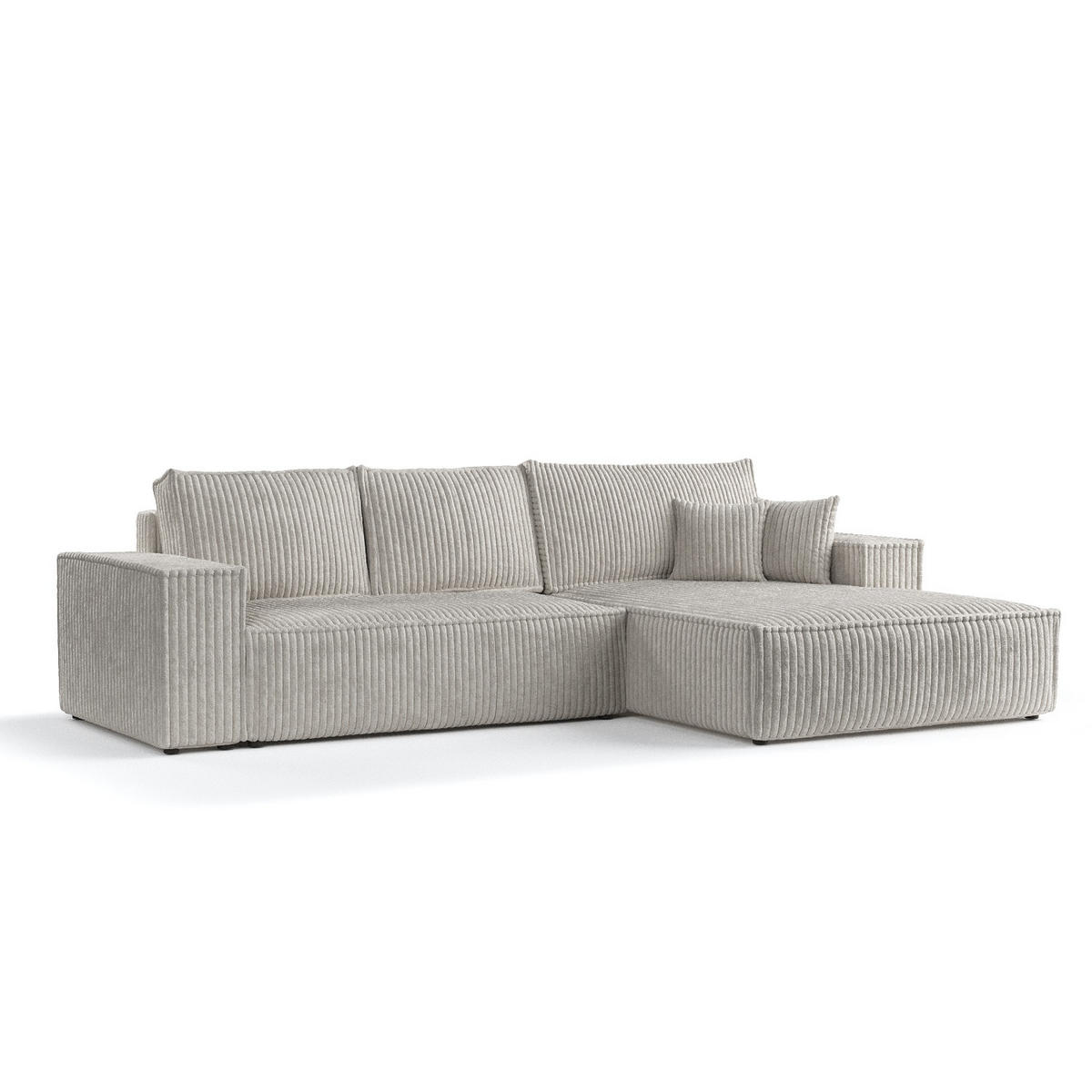 ECKSOFA Maze Beige grau Plüsch - Rechts Seite - Greige/Schwarz, Holz/Holzwerkstoff (294/185cm) - Maison de Reve