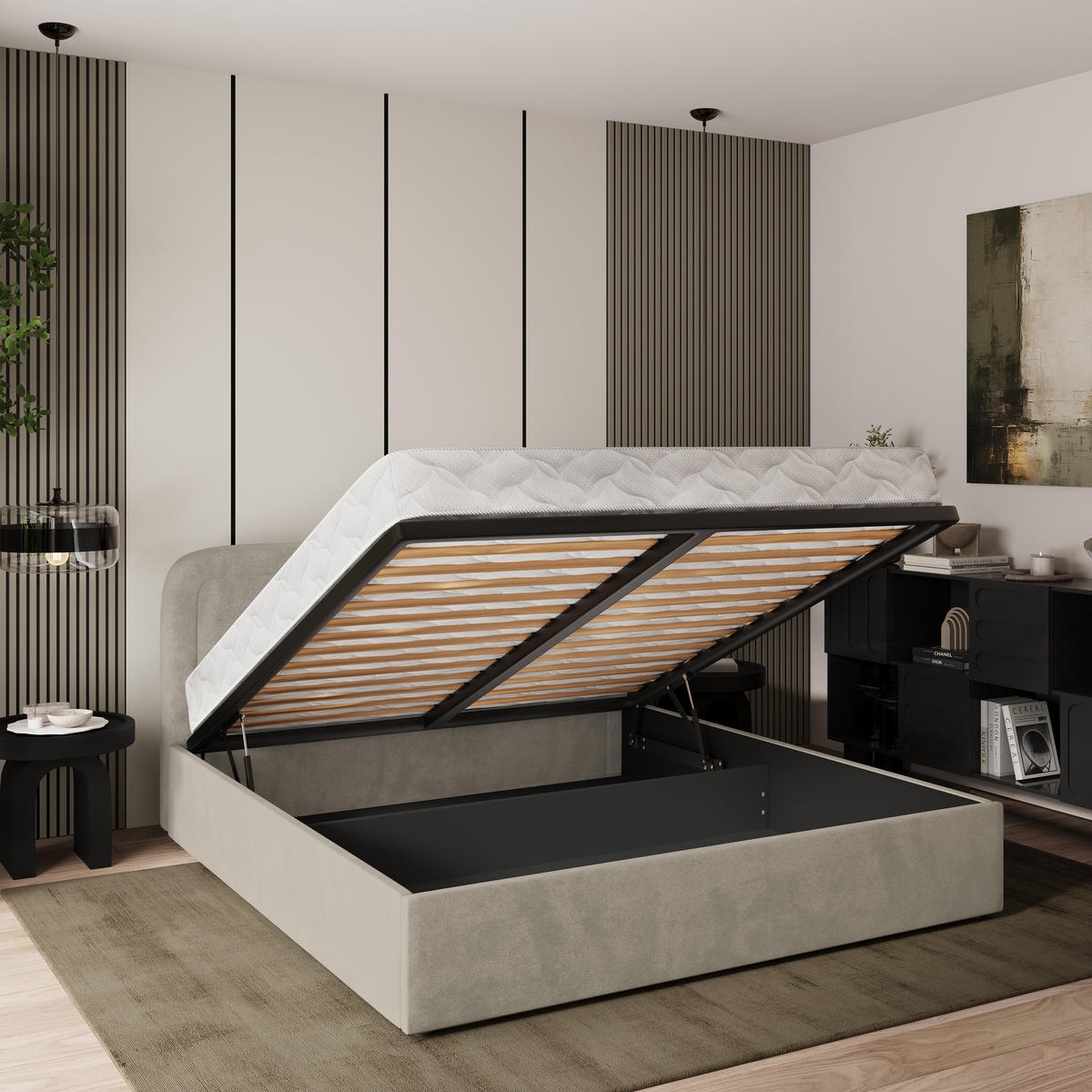 POLSTERBETT BENIRA K 140x200 cm mit Bettkästen - Beige - Beige, Holz (140/200cm) - MASSENO