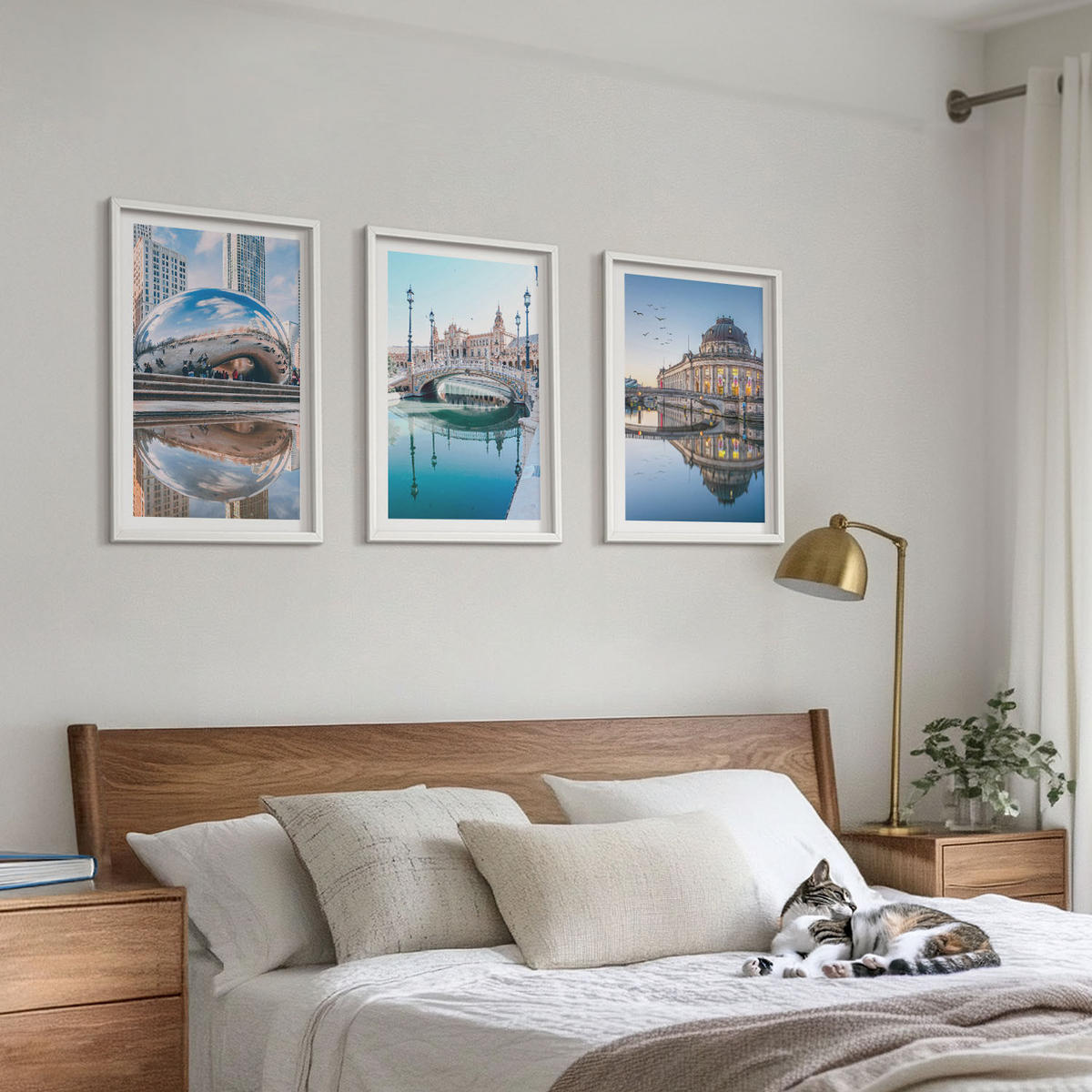 WANDBILDER 3er-Set - 40x60 cm Weißer Rahmen - Architektur von Städten am Wasser - Weiß, Kunststoff (40/60cm) - ArtPrintCave
