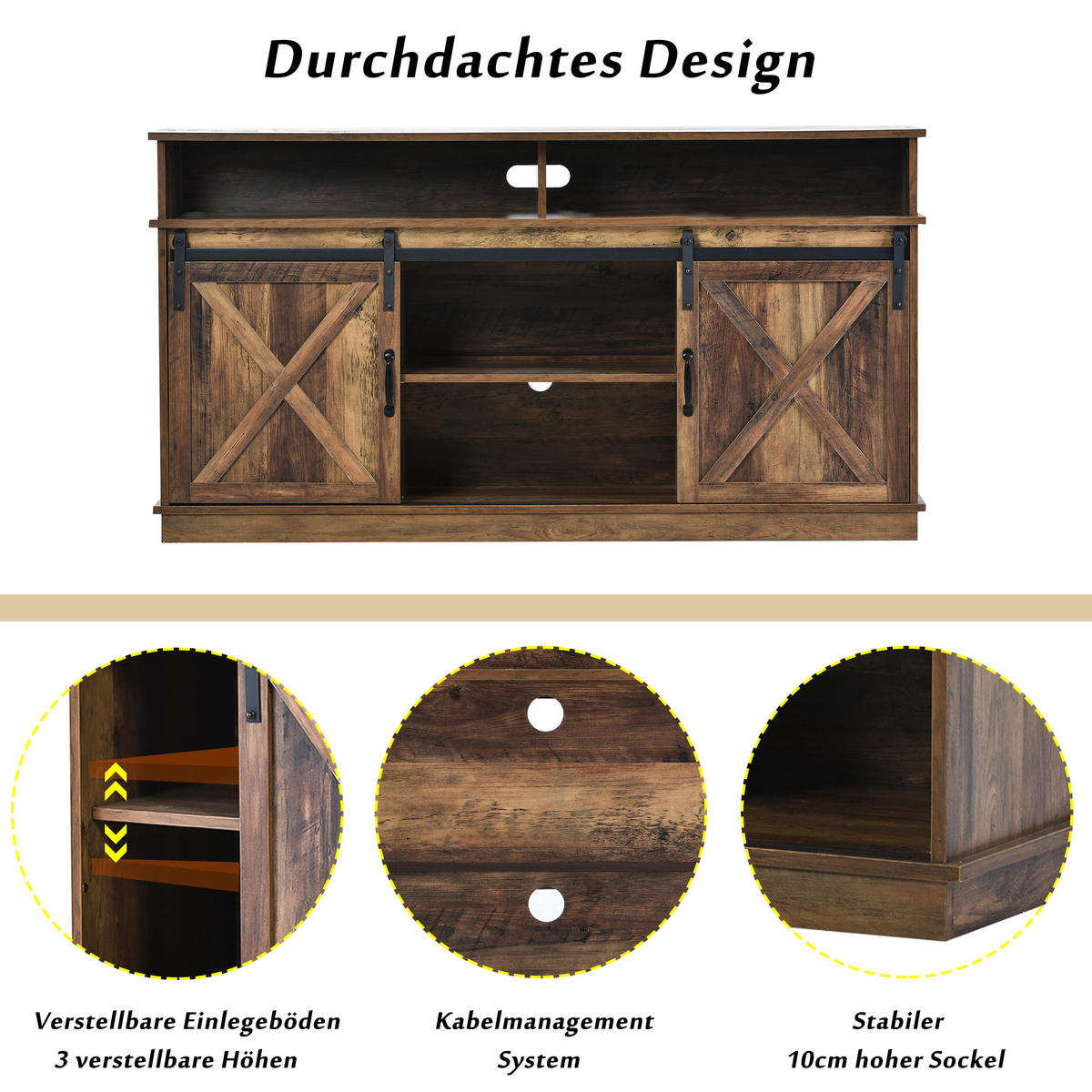 TV-SCHRANK in Braun mit Schiebetüren und verstellbaren Regalen 148/40/78 cm - Braun, Holzwerkstoff (148/78/40cm) - Redom
