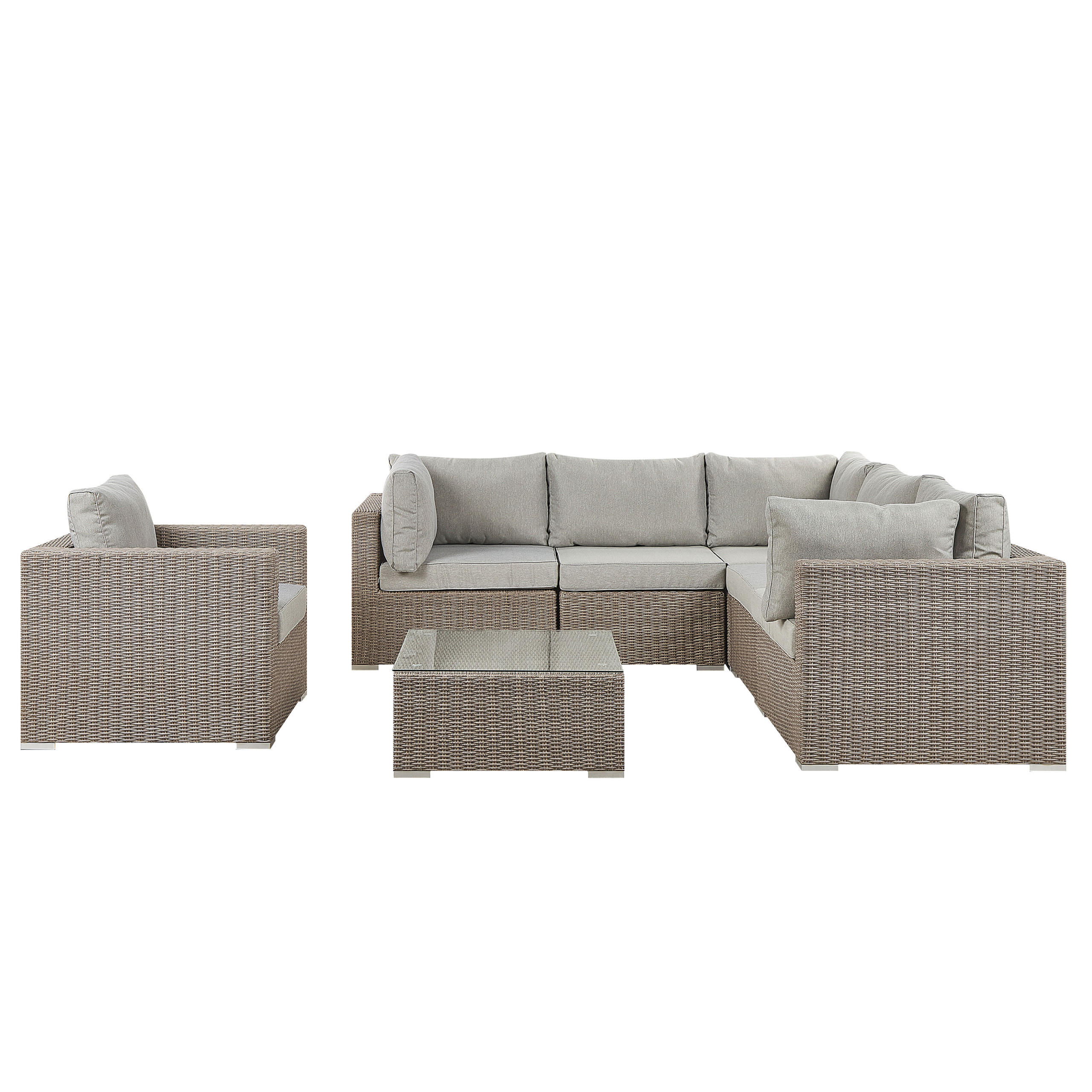 LOUNGE SET 6-Sitzer taupe rechtsseitig modular Auflagen hellgrau Contare - Taupe/Hellgrau, Kunststoff - Beliani