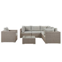 LOUNGE SET 6-Sitzer taupe rechtsseitig modular Auflagen hellgrau Contare - Taupe/Hellgrau, Kunststoff - Beliani