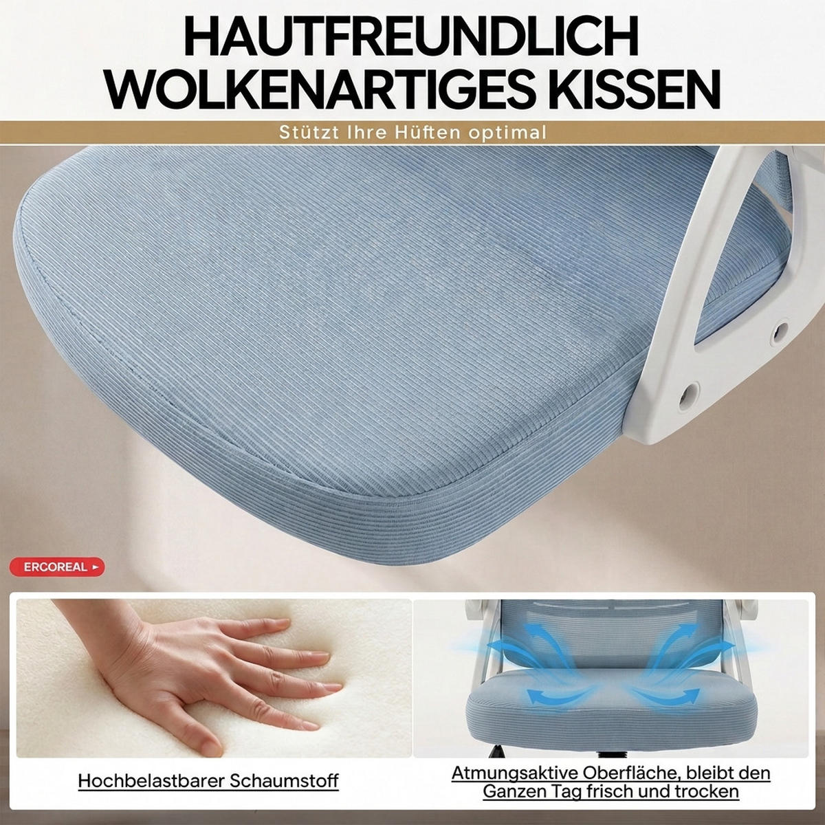DREHSTUHL Hellblau mit Verstellbare Rückenlehne (90–110°) und klappbare Armlehnen (90°) - Hellblau, Textil (56/102.5/60.5cm) - Oxeza