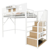 METALL-HOCHBETT aus Metall 90x200 cm Weiß mit Stauraumleiter, Lichtleiste und Ablagefächern - Weiß, Metall (90/200cm) - Modfu