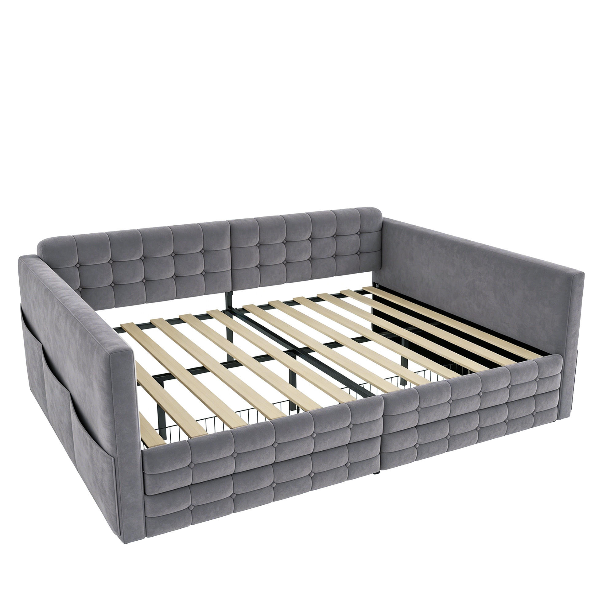 POLSTERBETT 140x190cm Schlafsofa Samt Stauraum Schubladen Grau - Grau, Textil (140/190cm) - FLIEKS