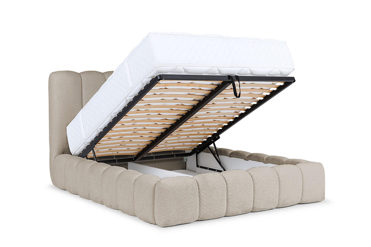 POLSTERBETT Mit Bettkasten, Chenille-Stoff Catch Me, Beige, 200x200 cm, CANDE - Beige, Holz (200/200cm) - Kaiser Möbel