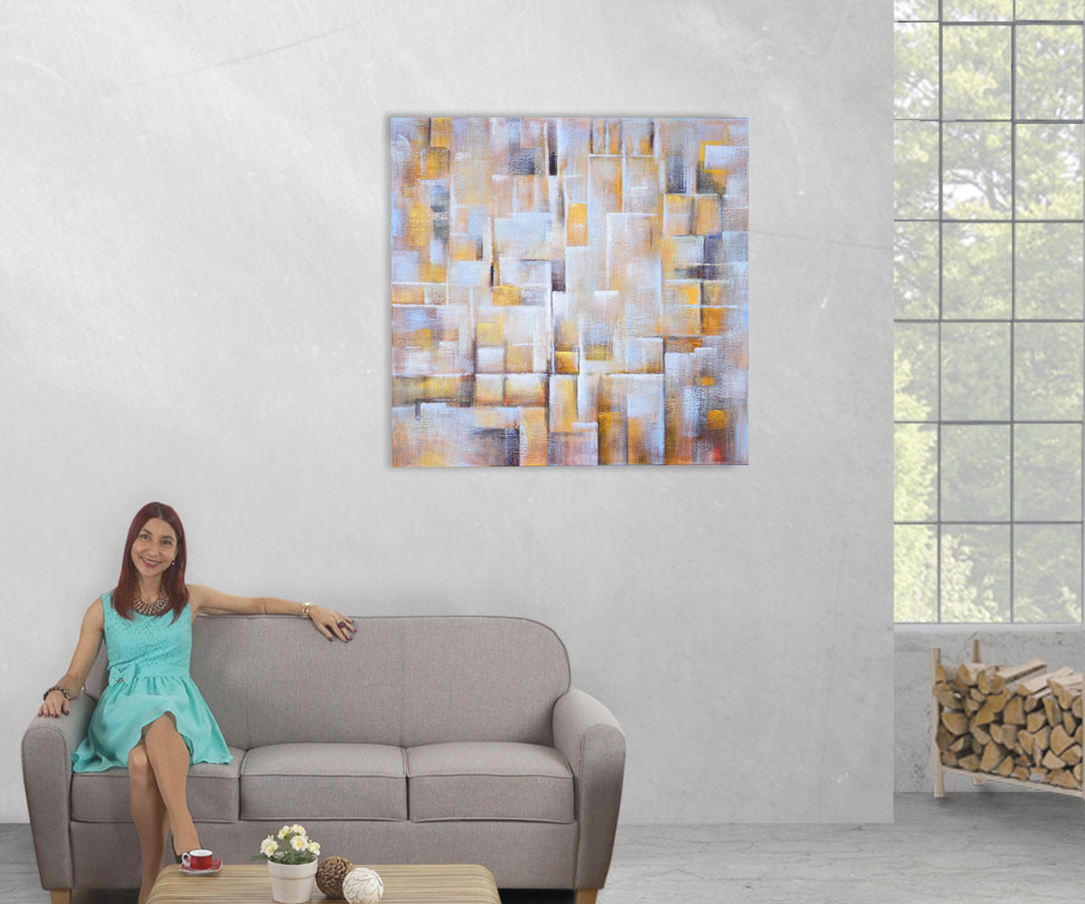 ÖLGEMÄLDE CUBES HANDGEMALT Mehrfarbig - Multicolor, Textil (100/100cm) - MCW