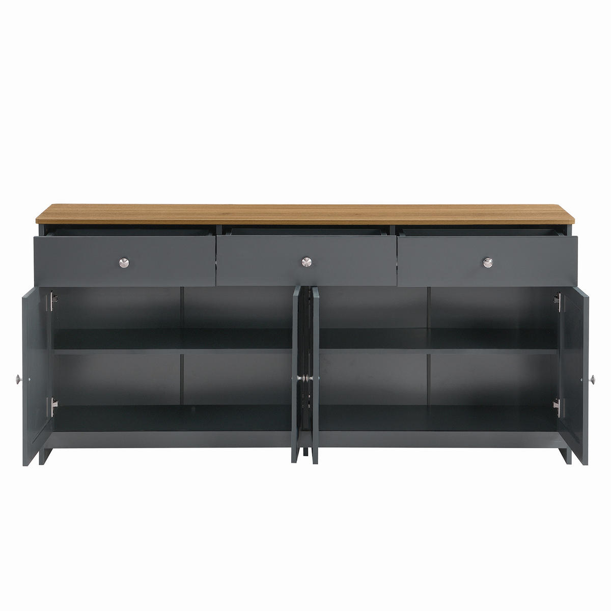 SIDEBOARD Grau Schwarz Holz 4 Türen 3 Schubladen modern - Multicolor, Holzwerkstoff (37/75/160cm) - FLIEKS