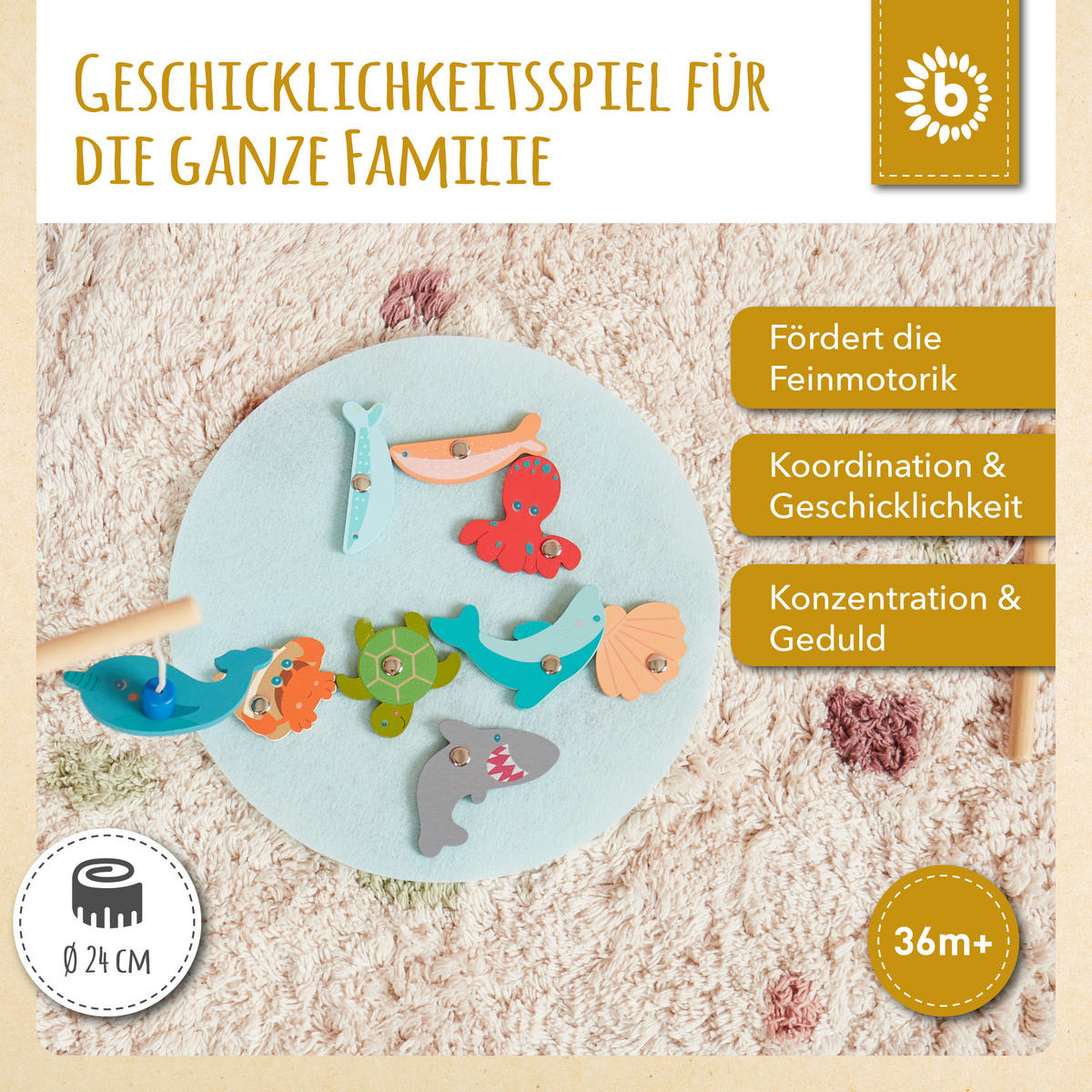 MAGNET-SPIEL Fische Angeln - ab 12 Monat - Multicolor, Holz (5.2/5.2cm) - Bieco Spielwaren