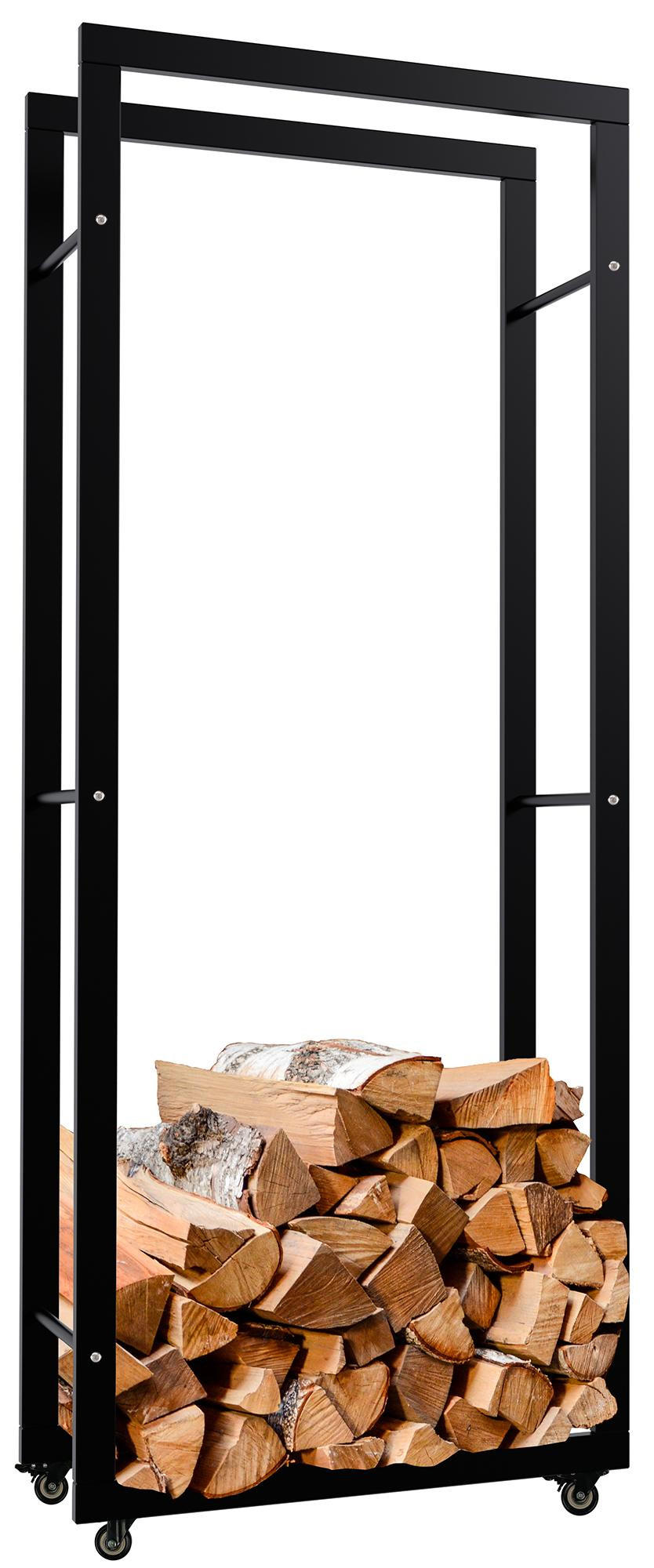 KAMINHOLZREGAL innen Metall SATLO Kaminholzständer mit Rollen Schwarz 25x60x150 cm - Schwarz, Metall (60/150/25cm) - DELUKE