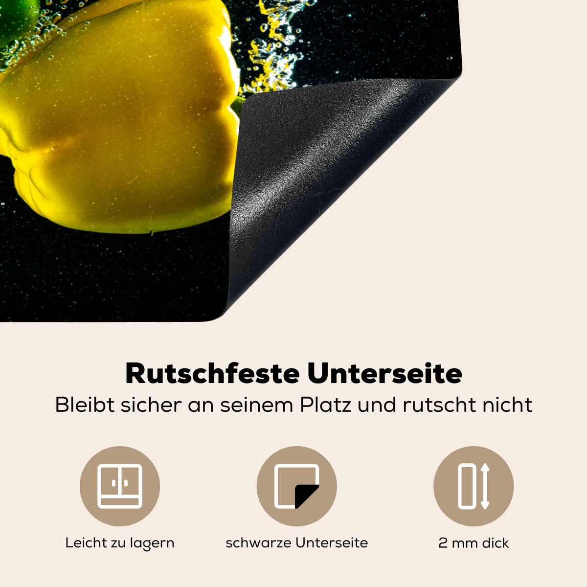 HERDABDECKPLATTE Paprika - Gemüse - Wasser - Schwarz - Rot - Grün - Gelb Ceranfeldabdeckung 80x52 cm - Multicolor, Kunststoff (80/52/0.2cm) - MuchoWow