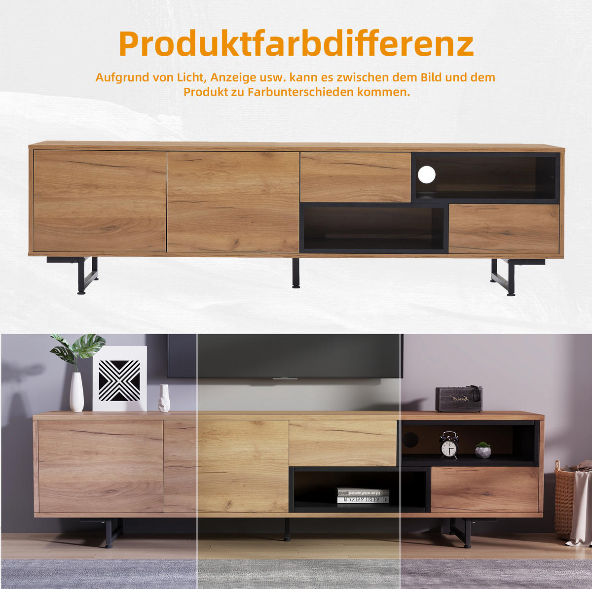 LOWBOARD 173/38/48 cm holzfarben aus Spanplatte mit Kabeldurchführung - Naturfarben, Holzwerkstoff (38/48/173cm) - OKMYHOME