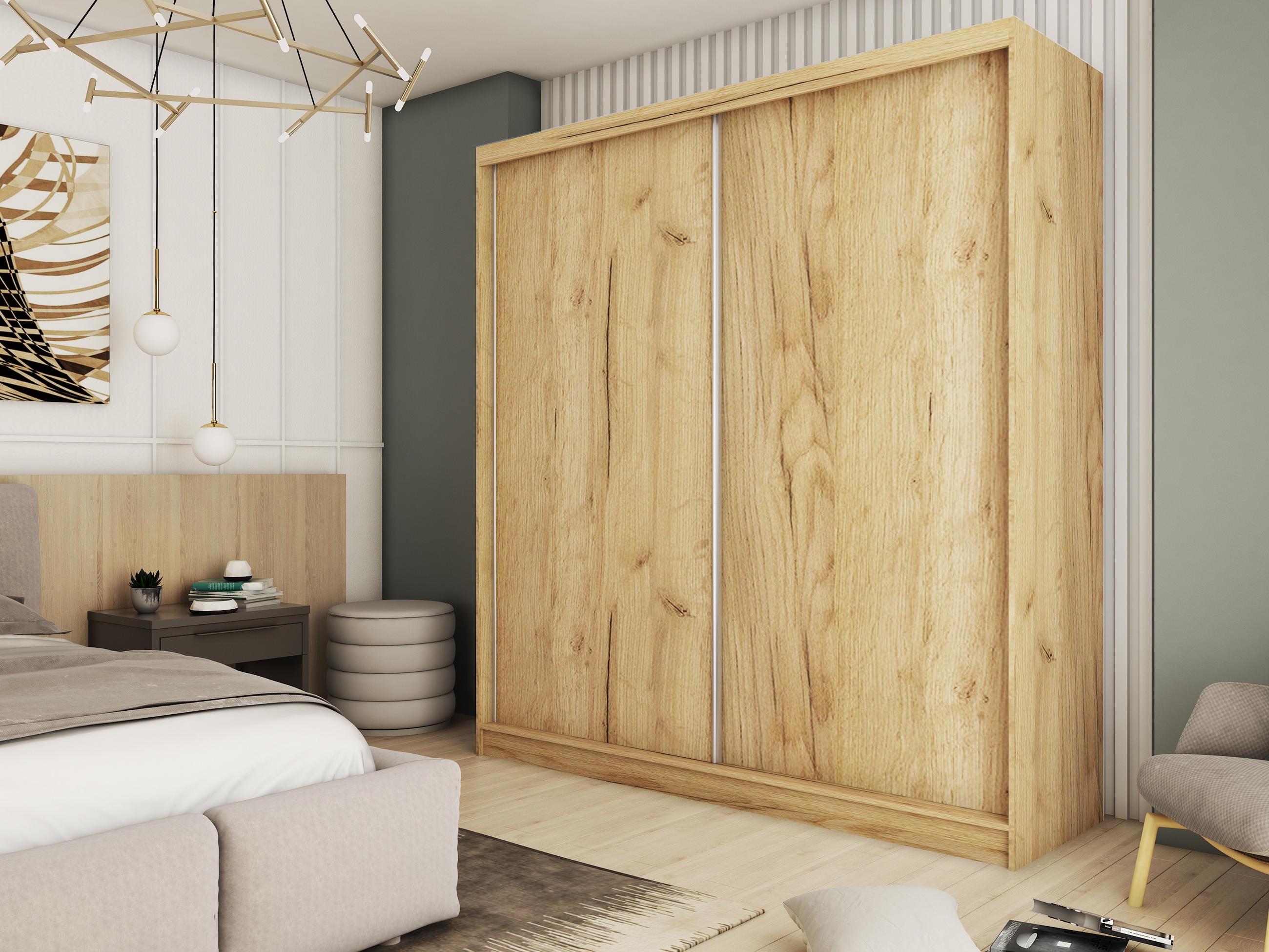 SCHWEBETÜRENSCHRANK SOFIA 200/216/61 cm 2-türig Eiche Artisan - Eiche Artisan, Holzwerkstoff (200/216/61cm) - MASSENO