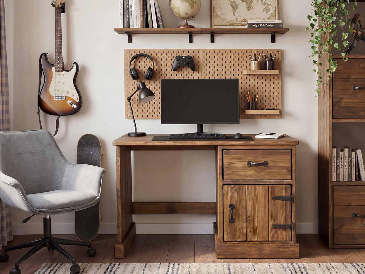 SCHREIBTISCH aus Massivholz Rustyk 2 - Dunkelbraun/Schwarz, Holz (110/60/75cm) - Seart