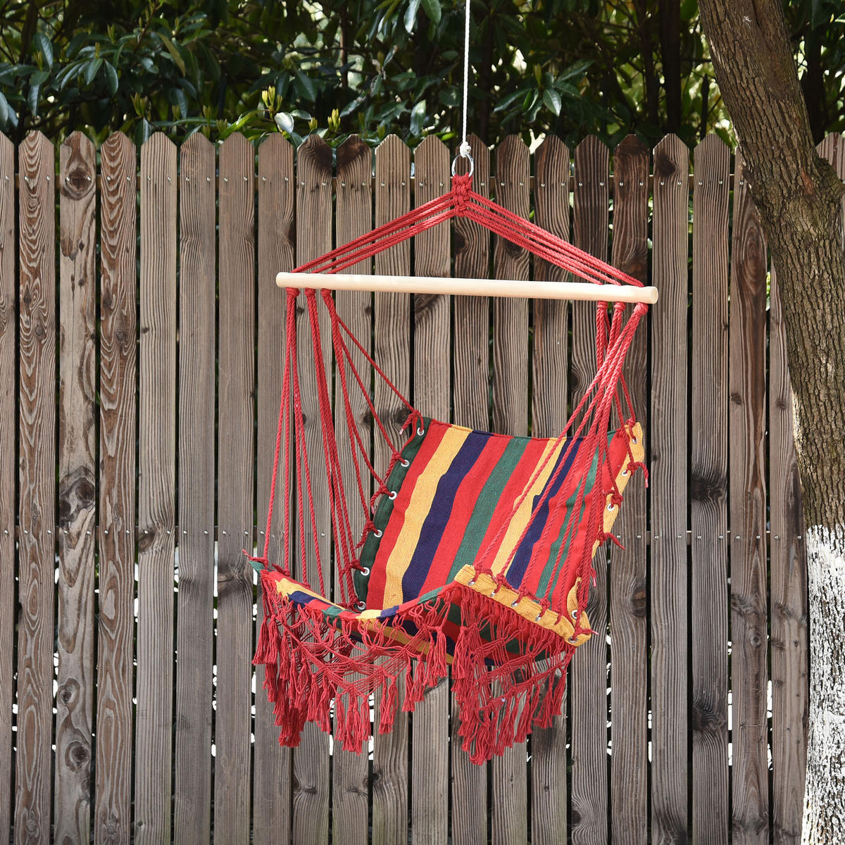 HÄNGESESSEL, Baumwoll-Polyester-Gewebe, mehrfarbig - Dunkelrot, Holz (25/11.5/91cm) - Vallsero