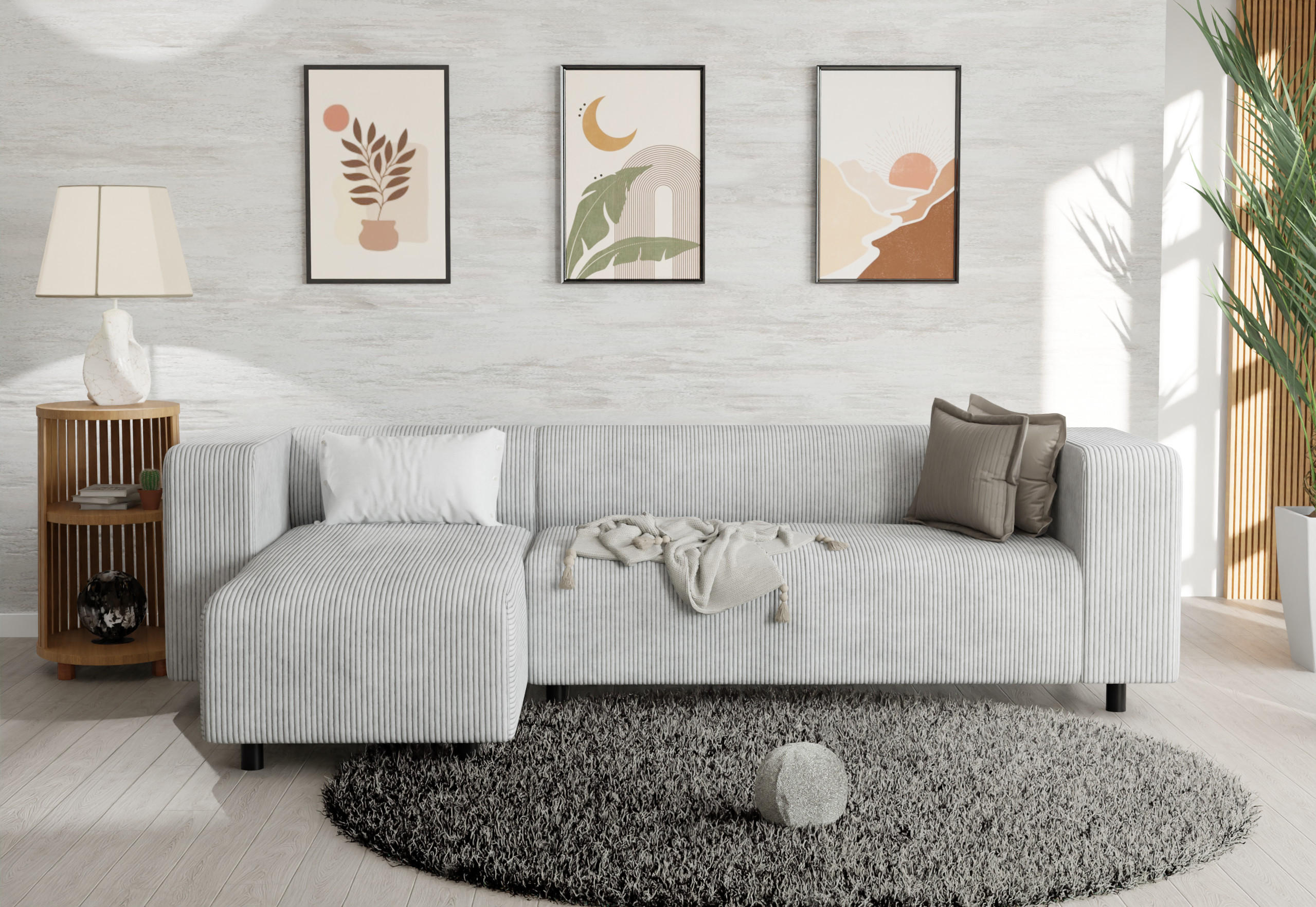 Thumbnail - S-Style Möbel Ecksofa, Hellgrau, Textil, Echtholz, Teilmassiv,Buche, Birke, 4-Sitzer, Füllung: Polyetherschaumkern, L-Fo...