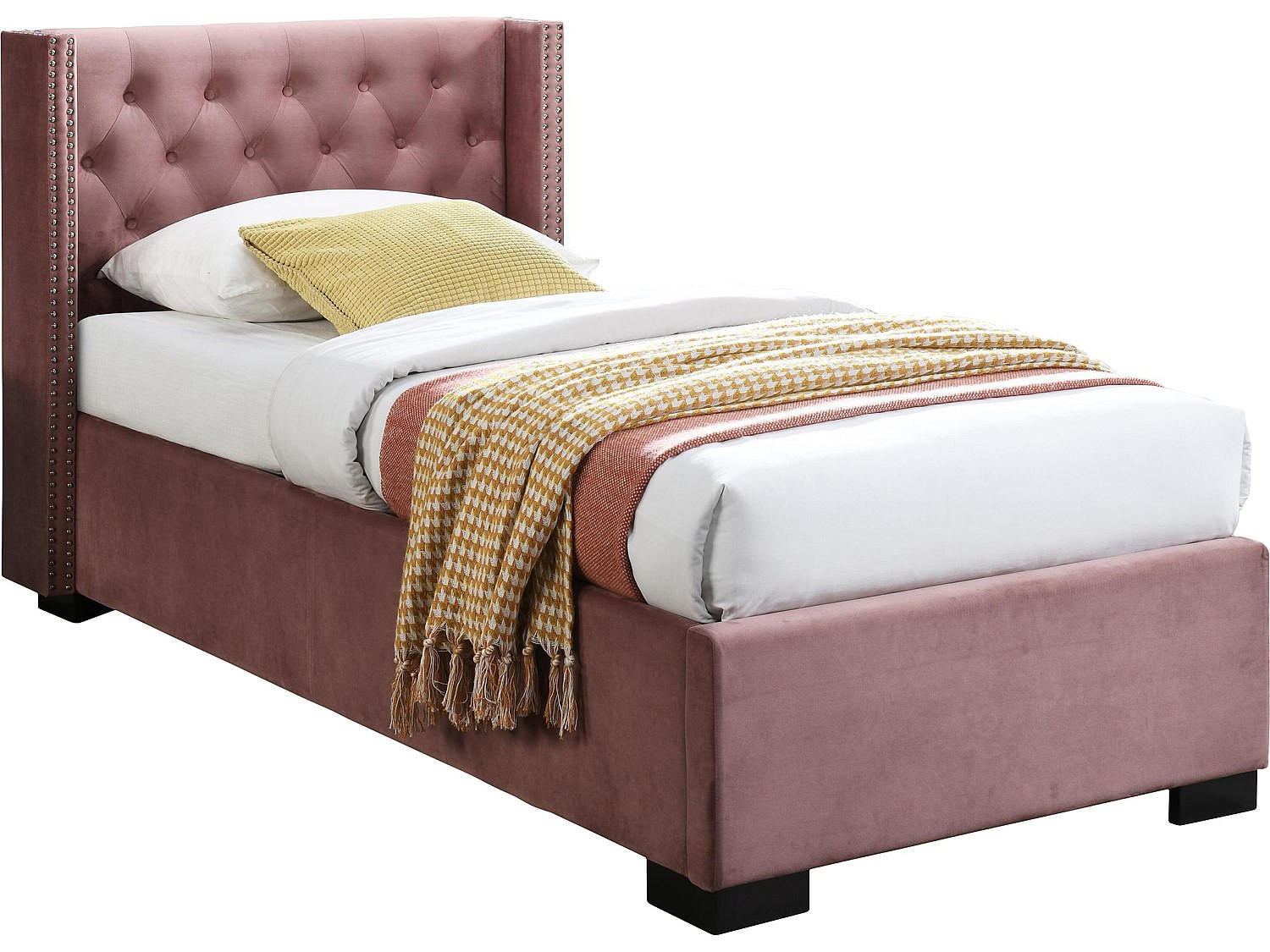 BETT mit Bettkasten - 1 Person - Samt, Stoff - Rosa - - Pink, Textil (90/200cm) - Vente-Unique