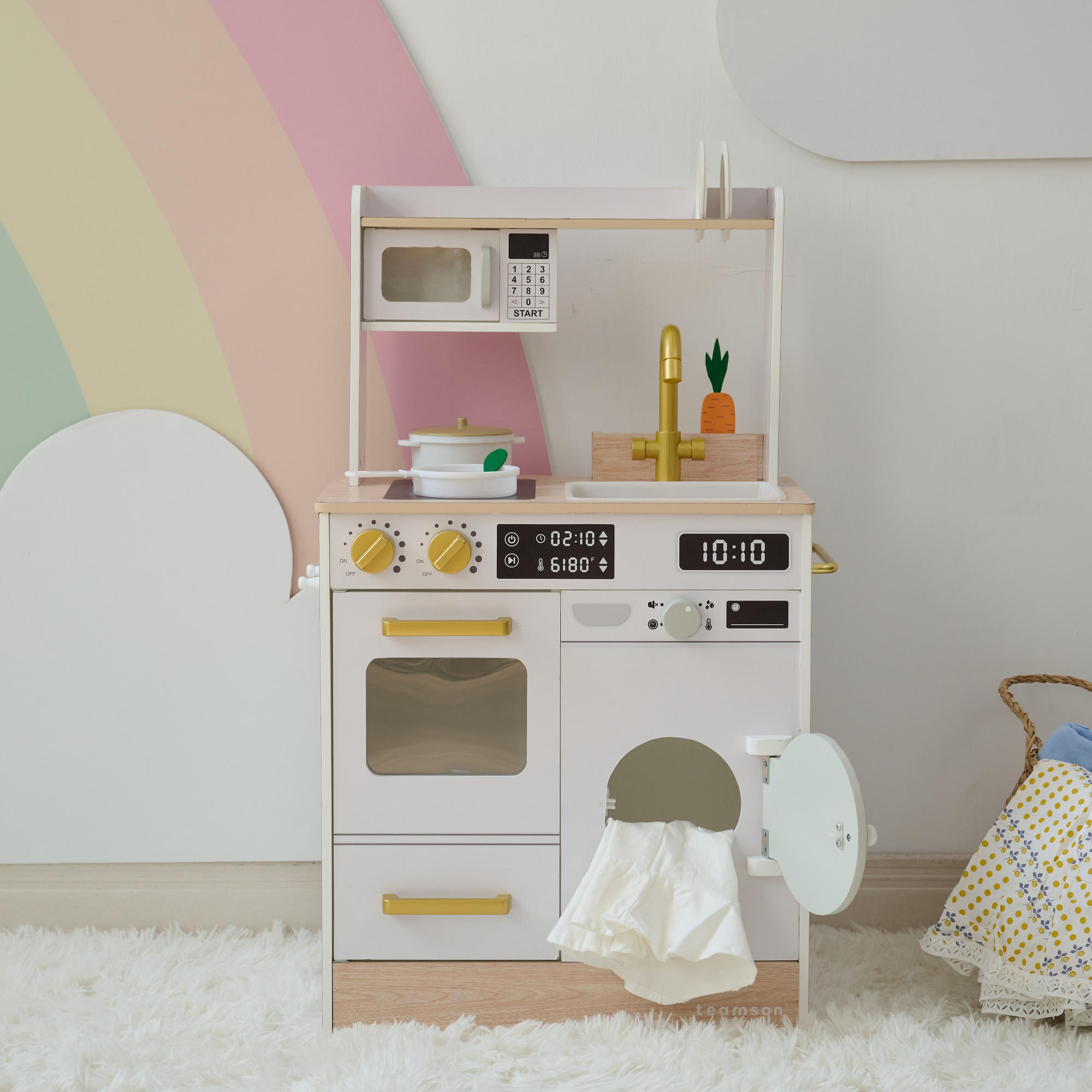 KINDERKÜCHE Spielküche, Weiß, 79cm - Weiß, Holzwerkstoff (51/31/79cm) - Teamson Kids
