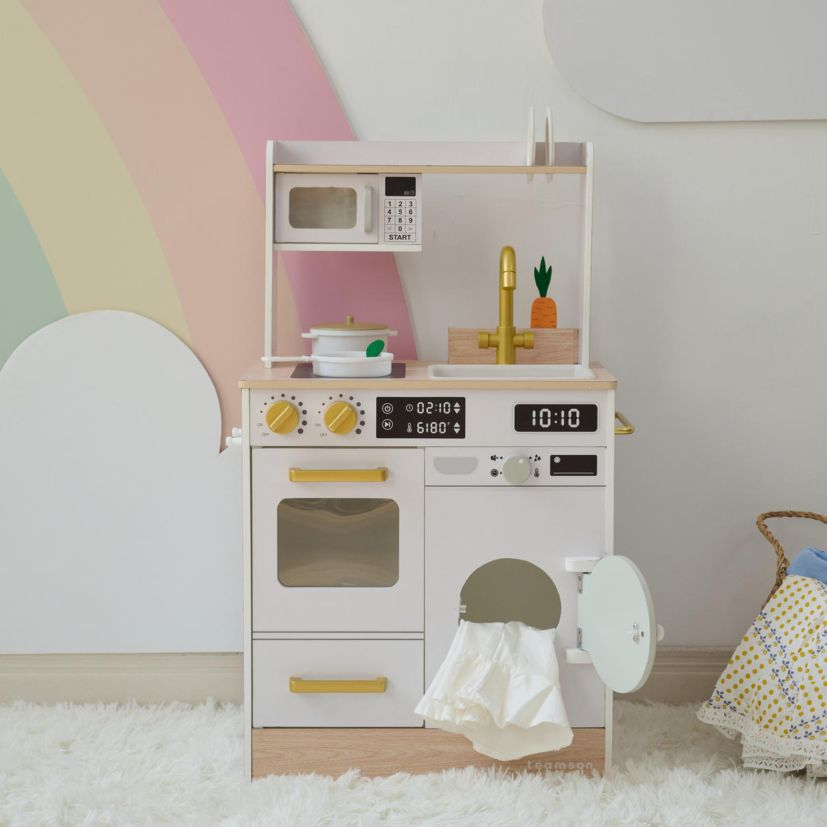 KINDERKÜCHE Spielküche, Weiß, 79cm - Weiß, Holzwerkstoff (51/31/79cm) - Teamson Kids