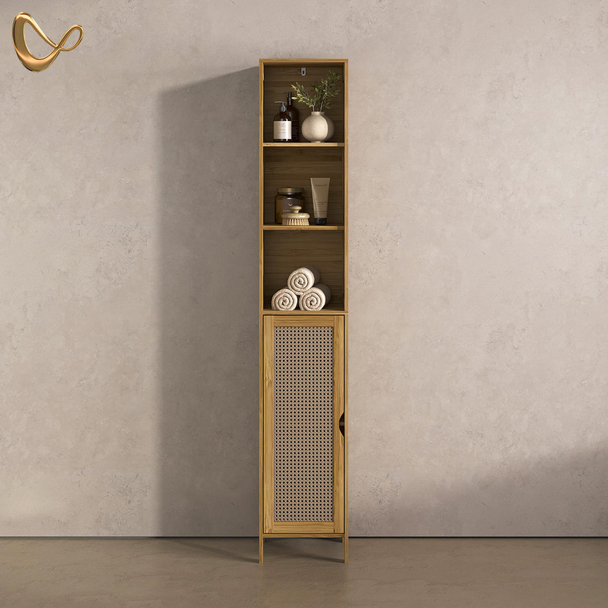 KOPALNIŠKA OMARICA Mincio, Bambus, 30 x 170 cm z 1 vrati - naravne barve, leseni material (30/170/29cm) - Livinity®