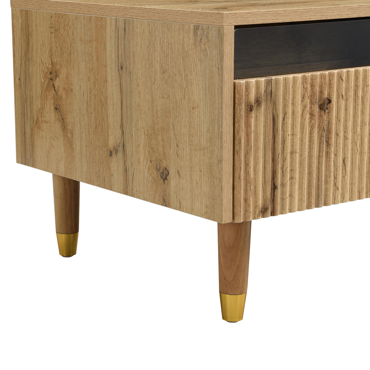 COUCHTISCH mit LED-Beleuchtung Eiche Nachbildung und 2 Schubladen - Eichefarben, Holzwerkstoff/Metall (50/110/40cm) - Urban Meuble