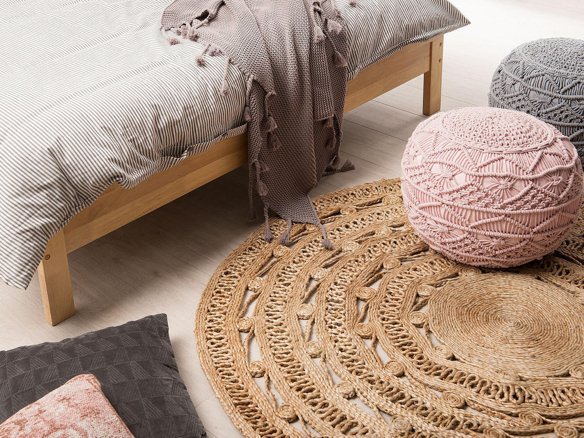 TEPPICH geflochten Kerer 140/140 cm - Beige, Naturmaterialen (140/140cm) - Beliani