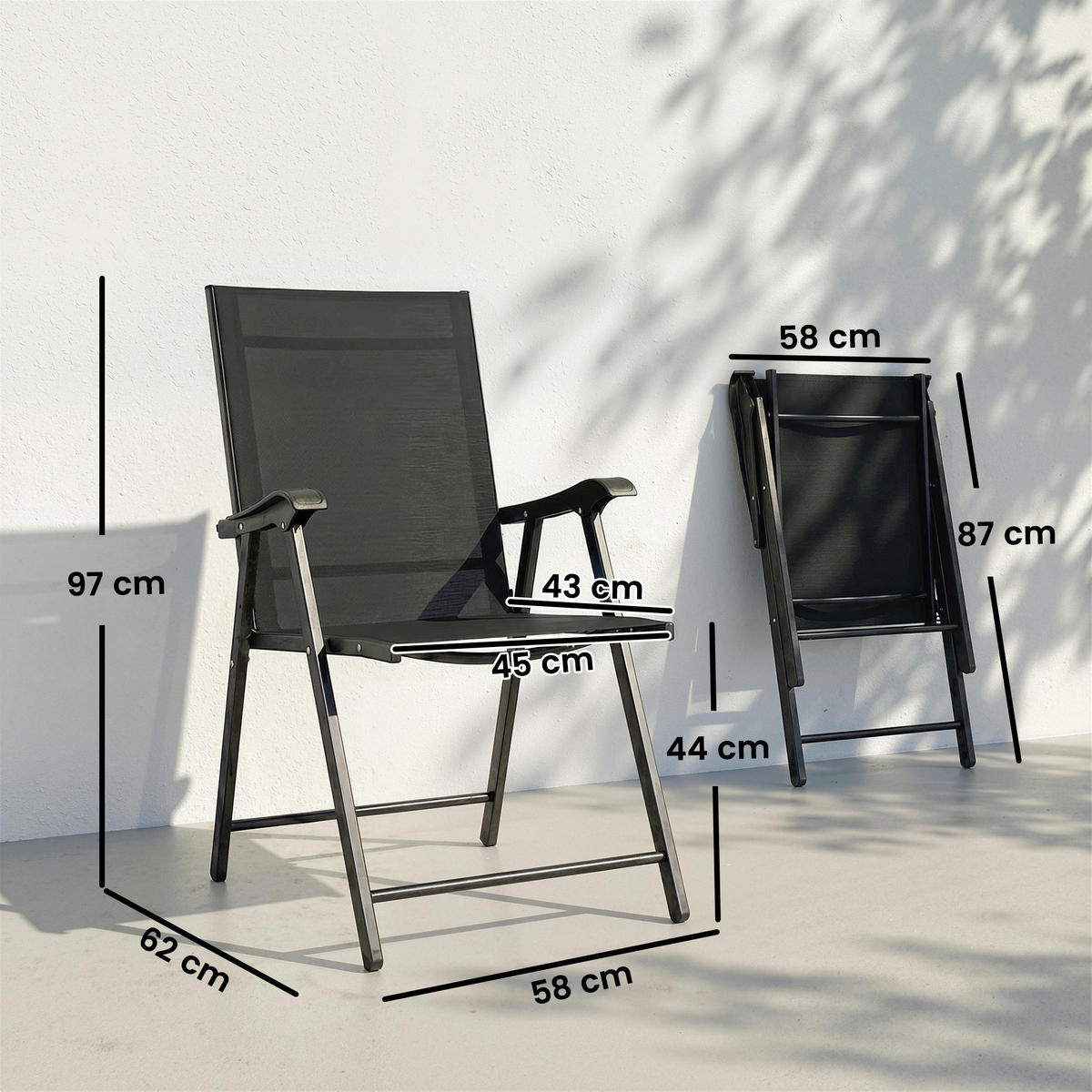 GARTENSTUHL DE-17798 4er Set klappbar mit hoher Rückenlehne Schwarz - Schwarz, Metall (58/97/62cm) - ComfortXL