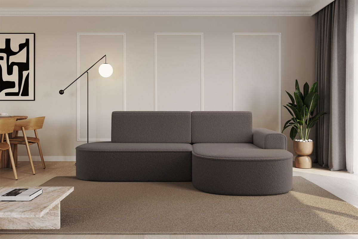 ECKSOFA mit Schlaffunktion und Bettkasten Ottomane Rechts MARI-L1-S - 283x167x85 cm Braun Bouclé - Schwarz/Braun, Holzwerkstoff/Kunststoff (167/283cm) - ALTDECOR