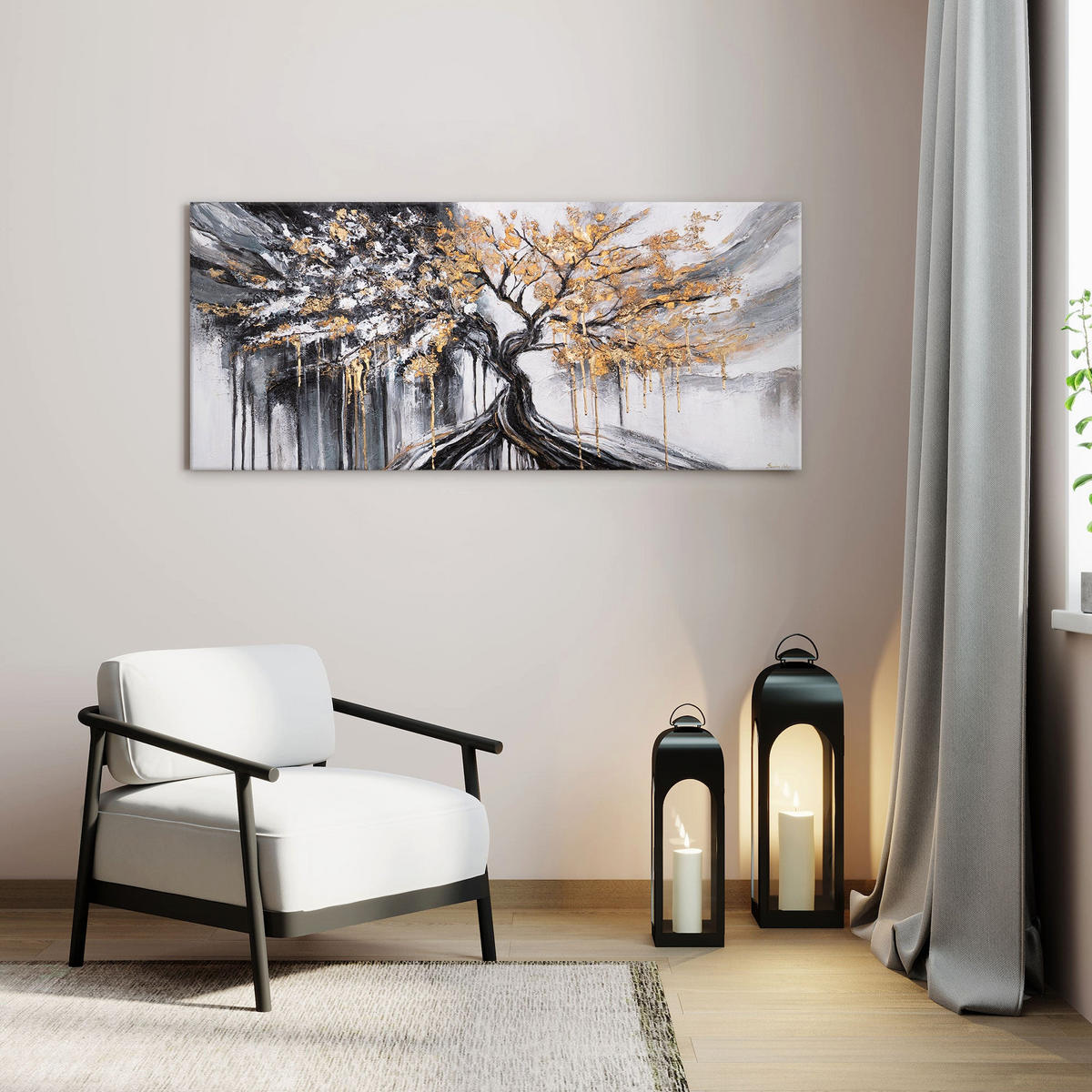 GEMÄLDE Baum auf Keilrahmen 115x50 cm - Schwarz, Holz (115/50cm) - YS-art gallery