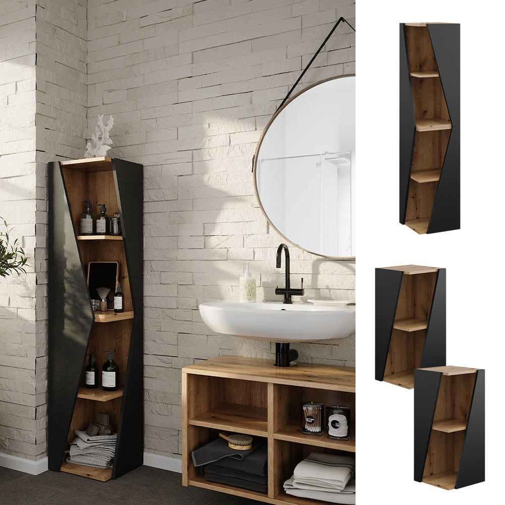 BADSCHRANK Benno Anthrazit 31.6 x 70.5 cm mit 3 Ablagen - Eichefarben/Anthrazit, Holzwerkstoff (31.6/70.5/31.6cm) - Vicco
