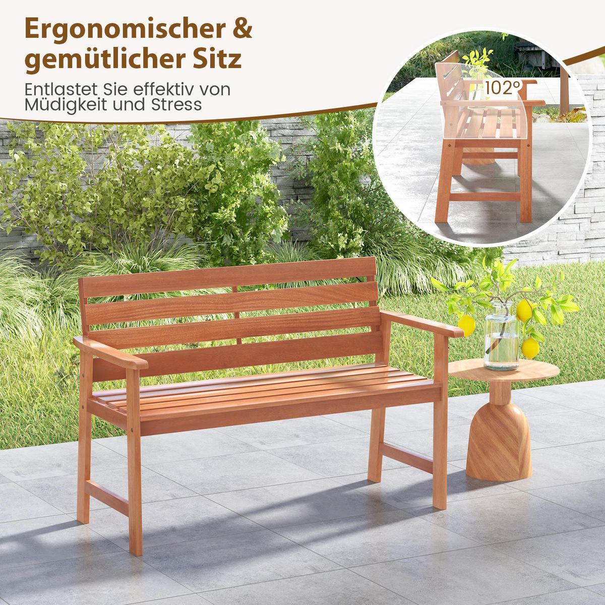 GARTENBANK Natur - Naturfarben, Holz (64/84/120.5cm) - COSTWAY