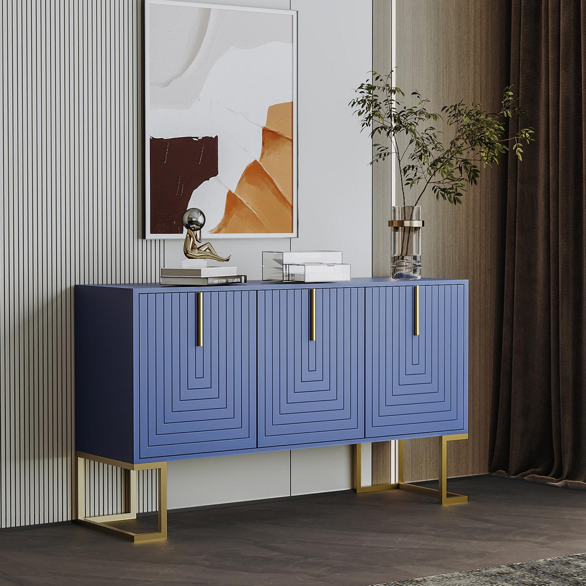 SIDEBOARD 138x40x80 cm, 3 Türen, verstellbare Böden, Blau - Blau, Holz (138/80/40cm)