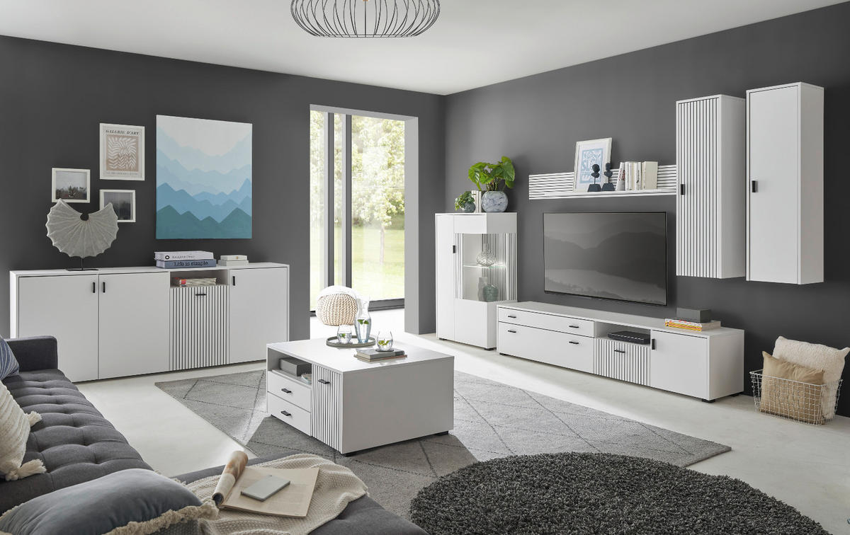 HÄNGESCHRANK weiß matt, schwarz, Wandschrank 33 x 120 cm mit Stab-Optik - Weiß, Holzwerkstoff/Metall (33/120/30cm) - Furn.Design